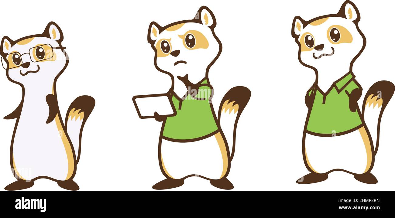 Niedliche Ferret Cartoon Charakter Maskottchen Design Stock Vektor