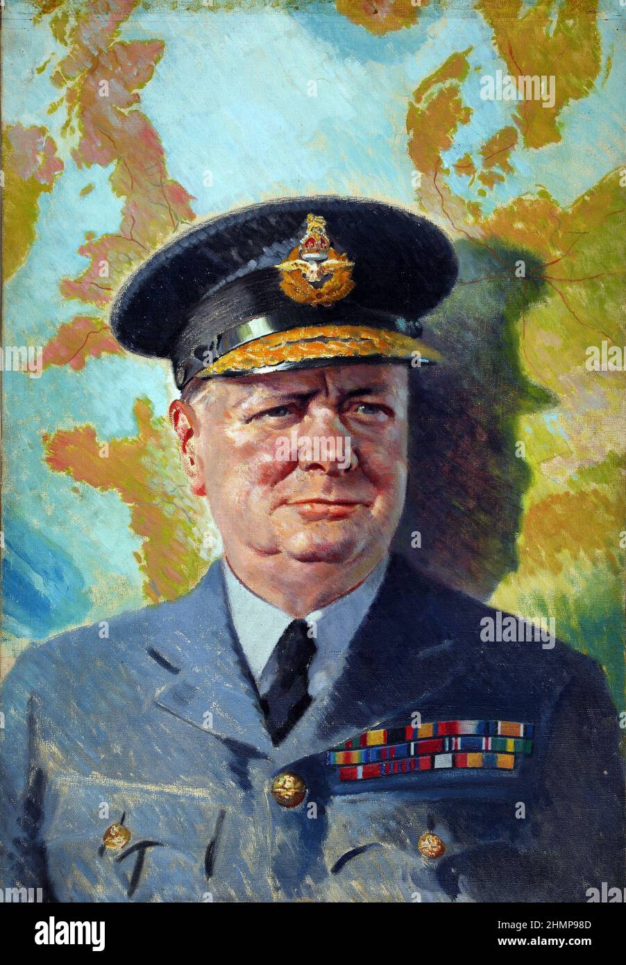 Winston Churchill 1874-1965 in RAF-Uniform. Öl auf Leinwand. Unbekannter Autor. Stockfoto
