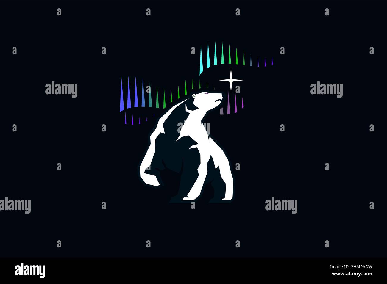 Eisbär schaut den Nordstern unter der Aurora hinauf Stock Vektor