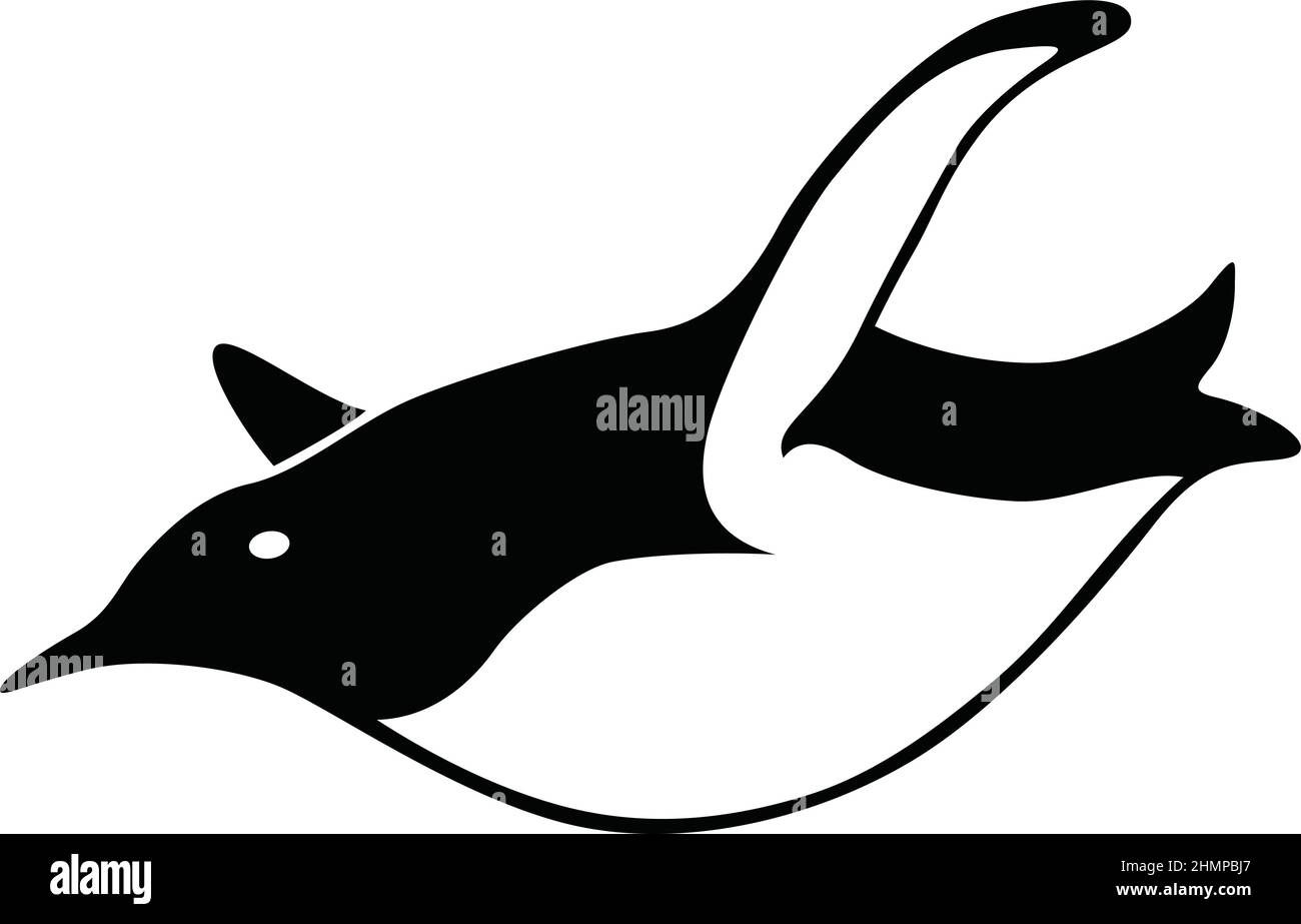 Pinguin Schwimmen (Tauchen) minimalistisches Design Stock Vektor