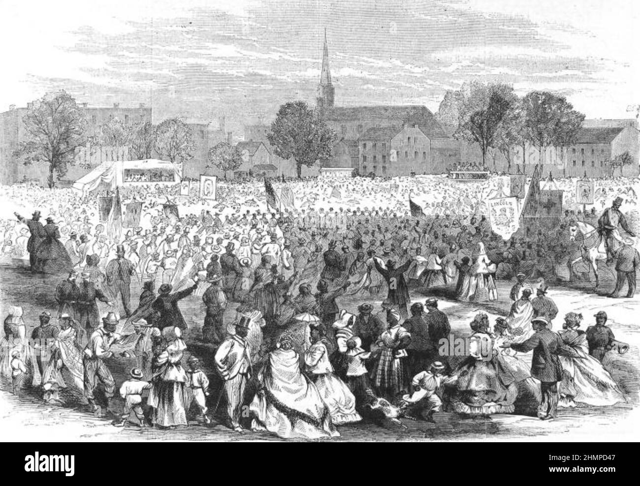 ABSCHAFFUNG DER SKLAVEREI IM DISTRIKT COLUMBIA. Die Menschenmassen in Washington feiern am 19. April 1866. Stockfoto