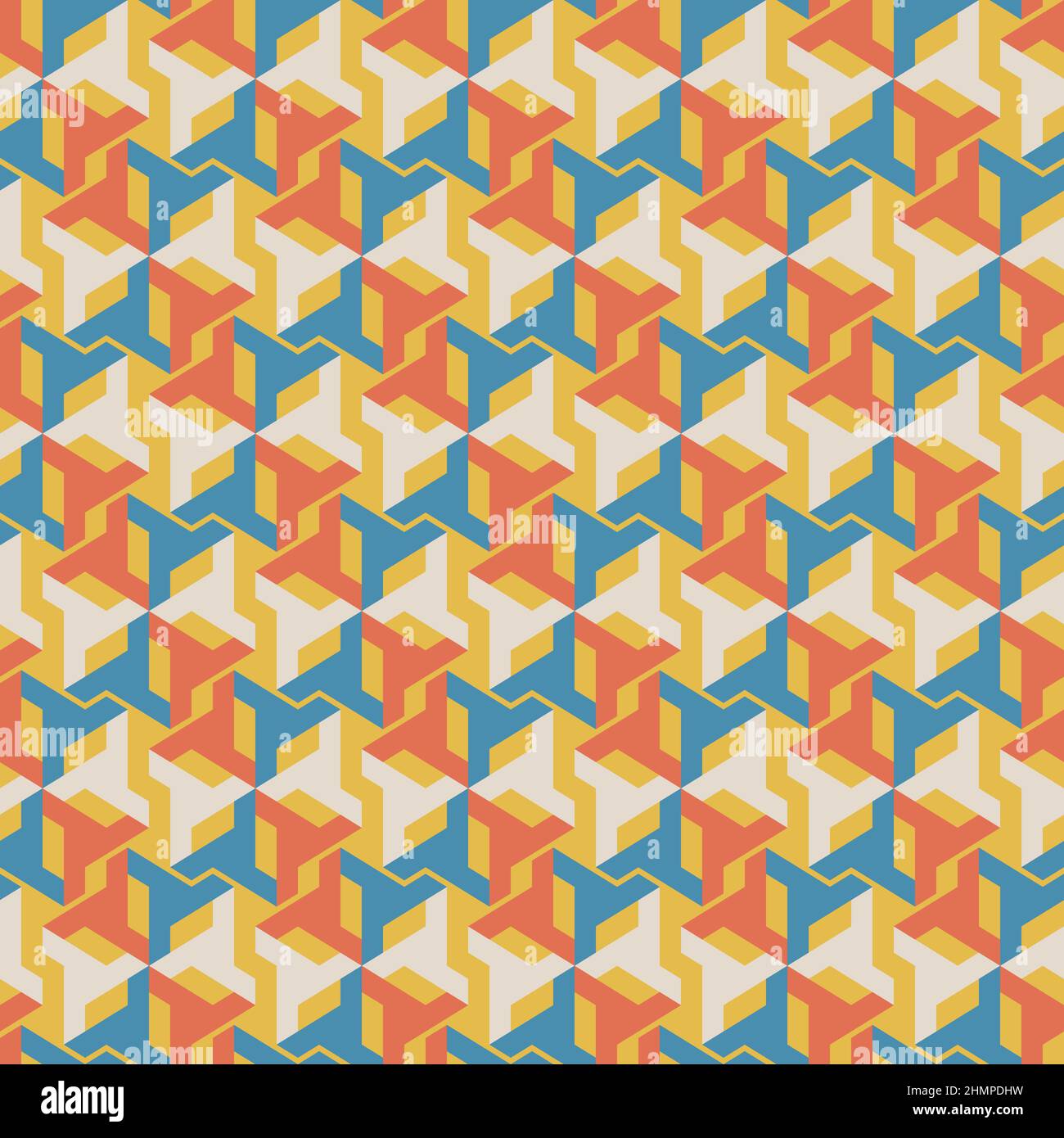 Nahtloses geometrisches abstraktes Vektor-Muster-Design für Druck und Textil. Moderne dekorative Textur mit symmetrischen Formen von verschiedenen Farben Stock Vektor