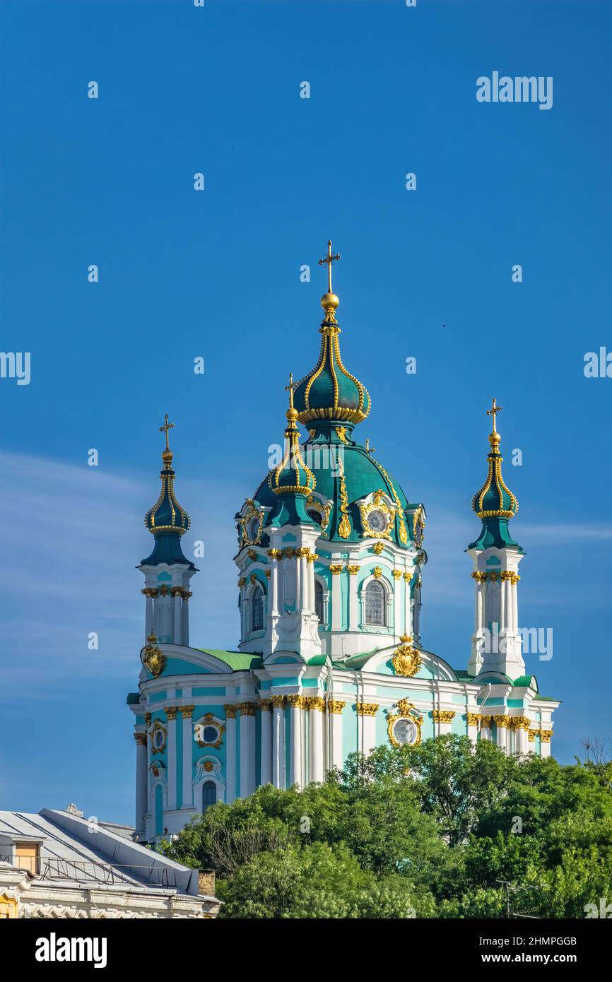 Andreaskirche, Andriivska Zerkva, Wahrzeichen der Ukraine in Kiew Stockfoto