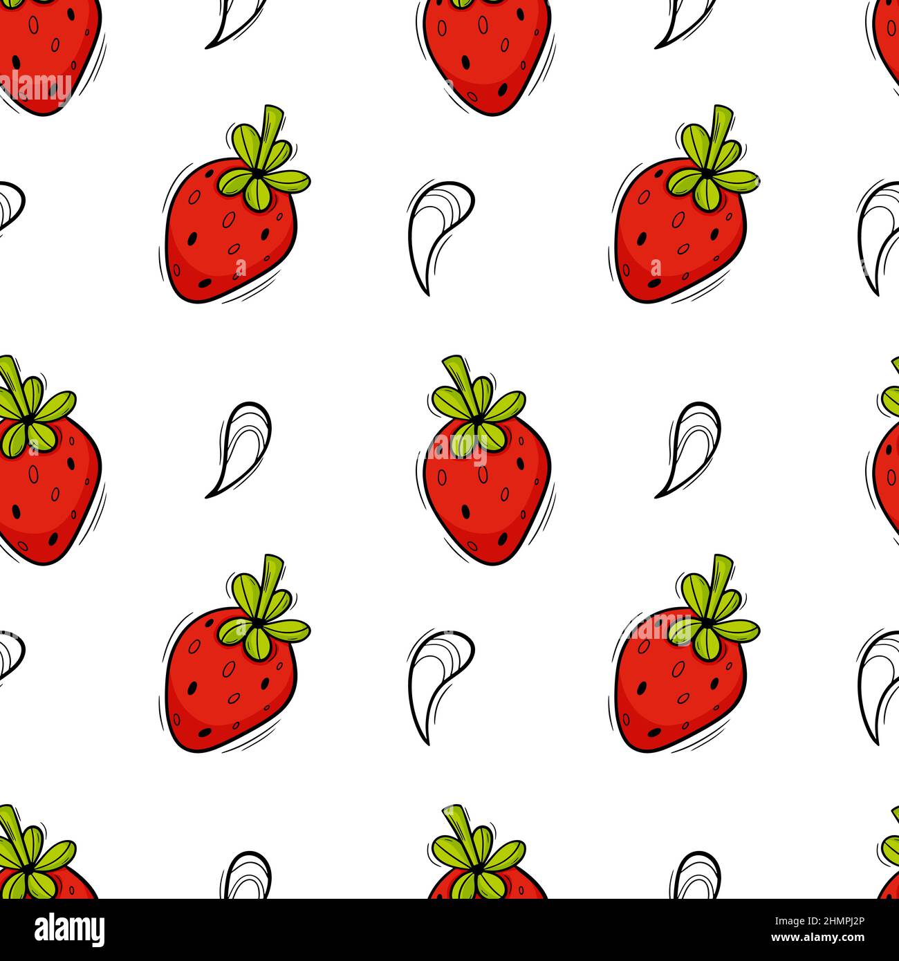Frisch rote Doodle Erdbeeren nahtloses Muster auf weiß. Stock Vektor