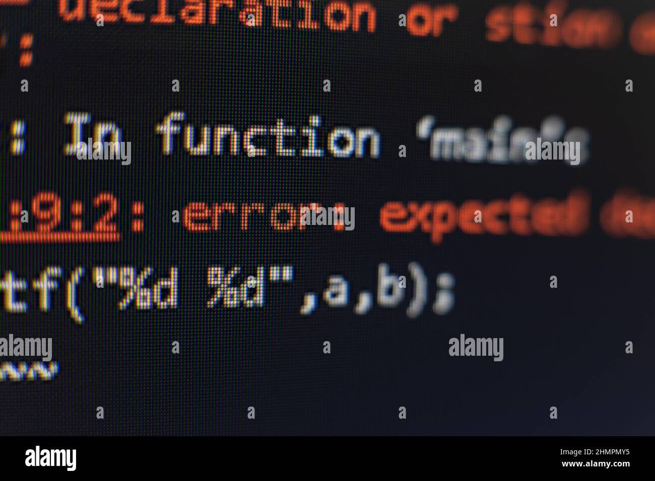Fehlercode auf einem Bildschirm. Programmiersprache. Stockfoto