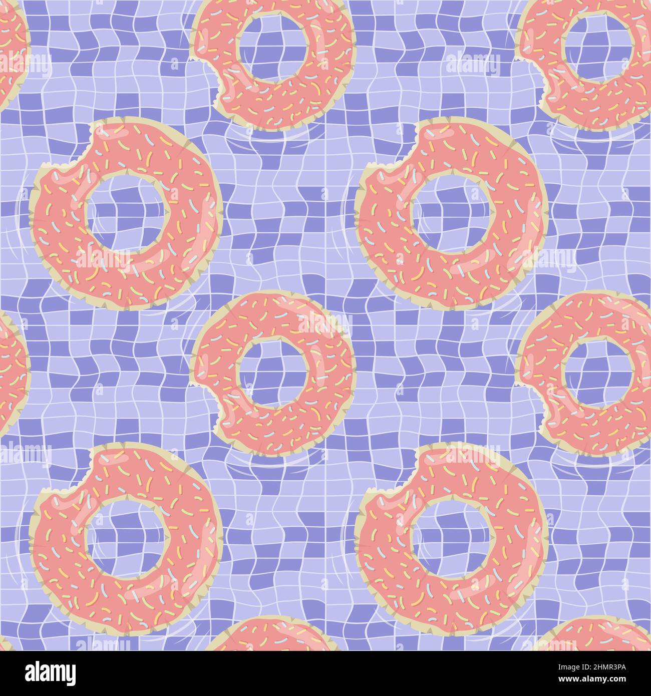 Nahtloses Muster mit donut geformten aufblasbaren Matratzen für Poolparty, Stoffhintergrund und Banner Stock Vektor