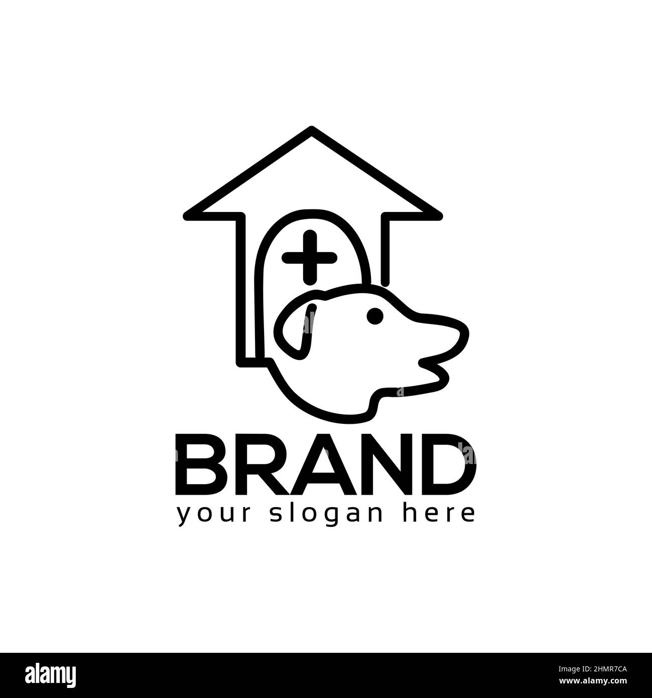 Vektor mit Hund und Kreuz-Logo. Schild mit Haustierpflegekonzept. Flaches Design Stock Vektor