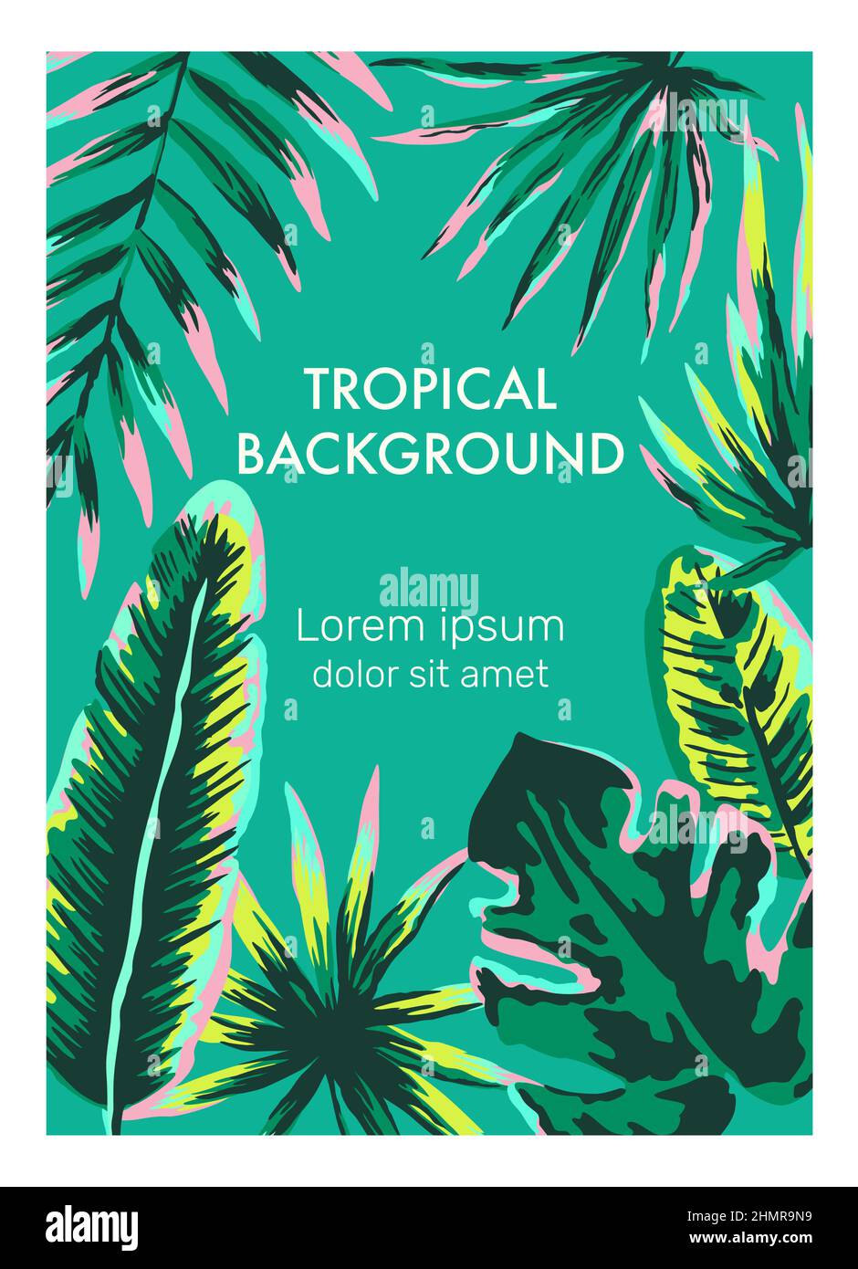 Original-Vektor-Vorlage mit handgezeichneten Neon-Dschungel-Palmblättern und Ästen. Sommer Natur Hintergrund. Stock Vektor