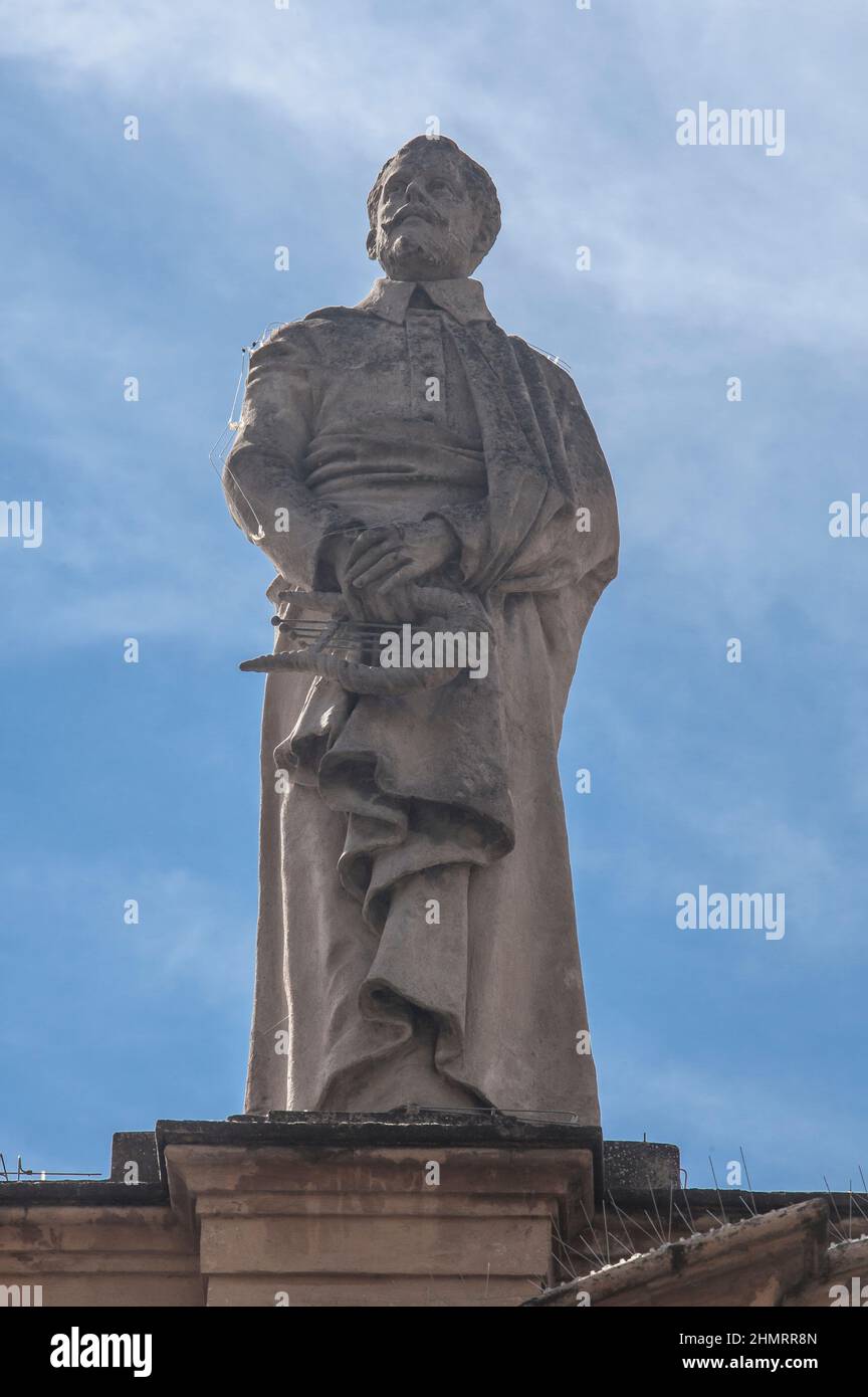Fernando de Herrera, spanischer Dichter aus dem 16.. Jahrhundert. Palast von San Telmo, Sevilla, Spanien. Nach einer Skulptur von Antonio Susillo Stockfoto