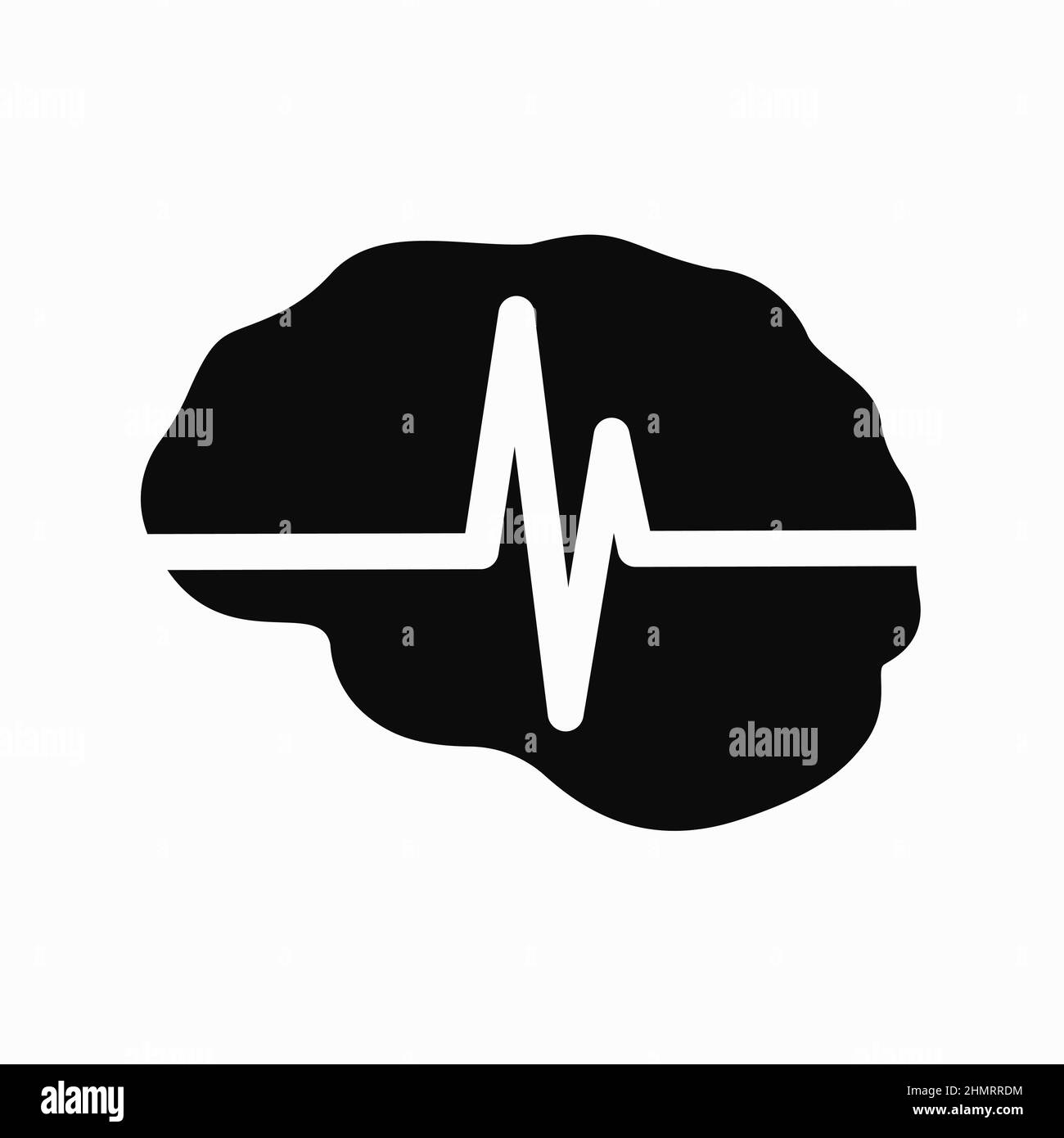 Illustration des medizinischen schwarzen Vektorikons der auf weißem Hintergrund isolierten Gehirnhälfte der Gehirnenzefalographie. Schlaganfall, Epilepsie und alzheimer Stock Vektor