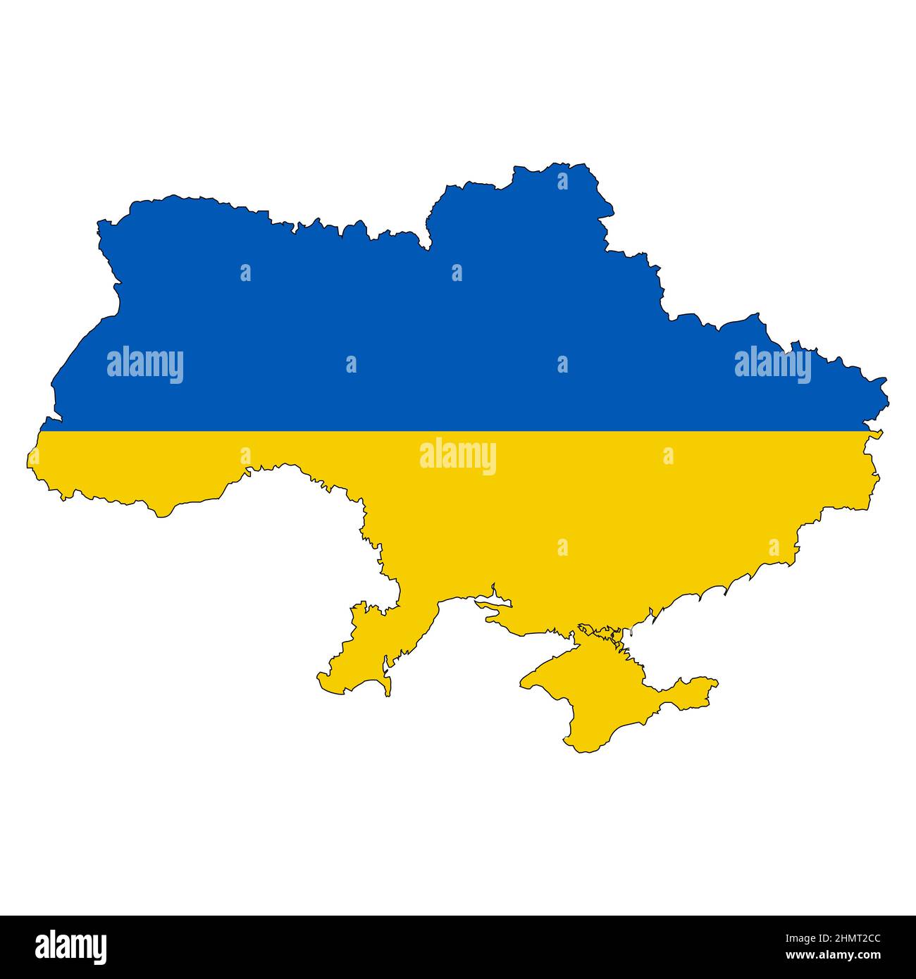 Umriss gelb blaue Landesflagge Staat Ukraine Karte, united country UA ohne Krieg Stock Vektor