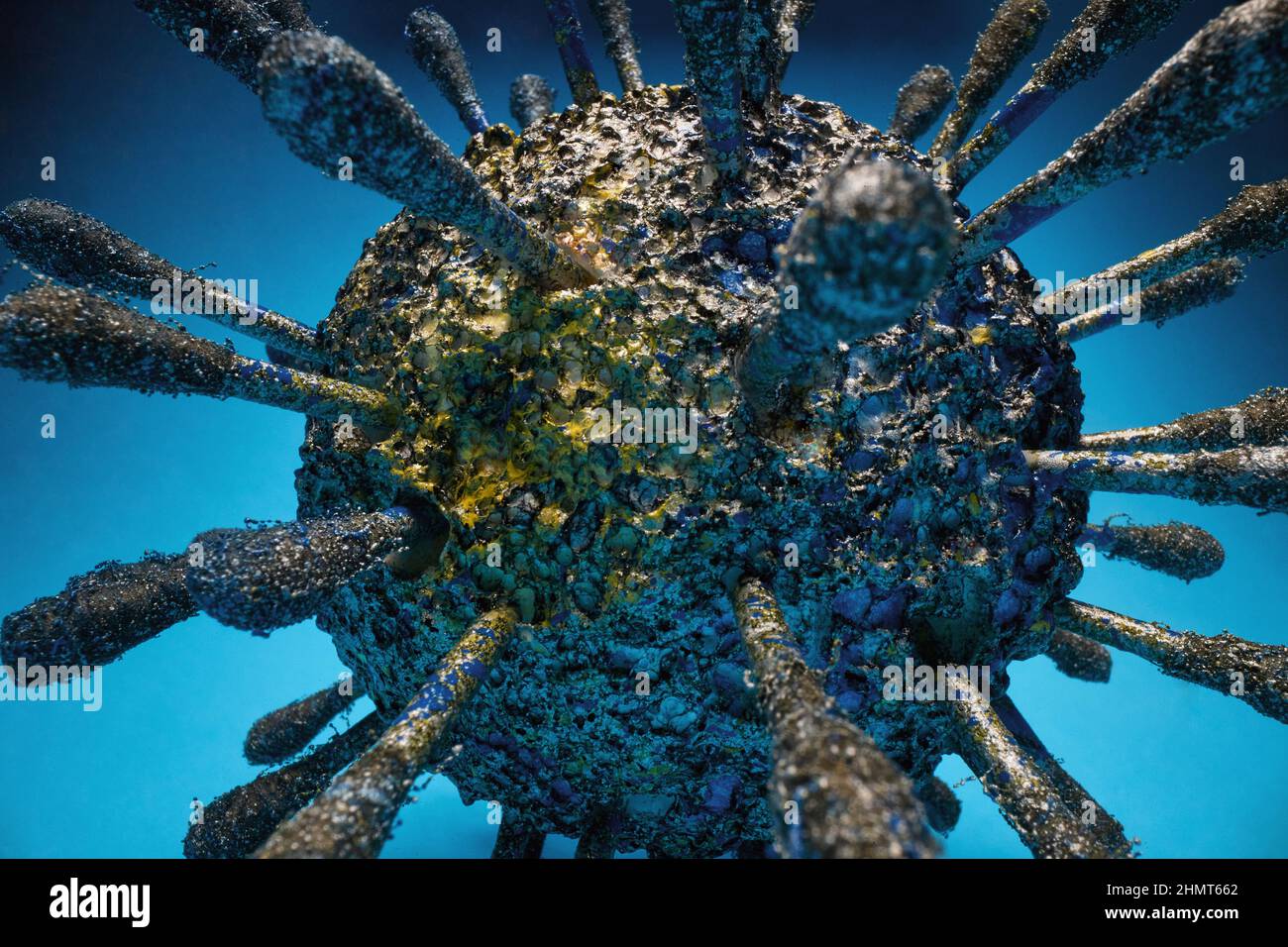 Ausbruch des Coronavirus. Erreger, der die Atemwege beeinflusst. COVID-19-Infektion. Nahaufnahme Stockfoto