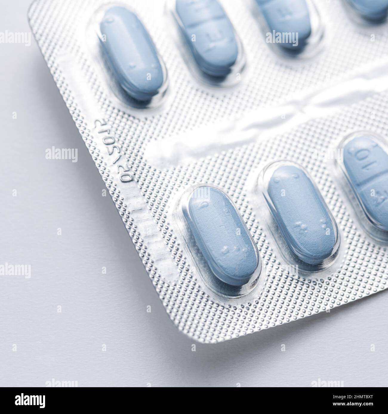Blu Tablets viagra in einer Blisterpackung Antibiotikum Pharmazie Therapie Medizin medizinische Grippe Stockfoto
