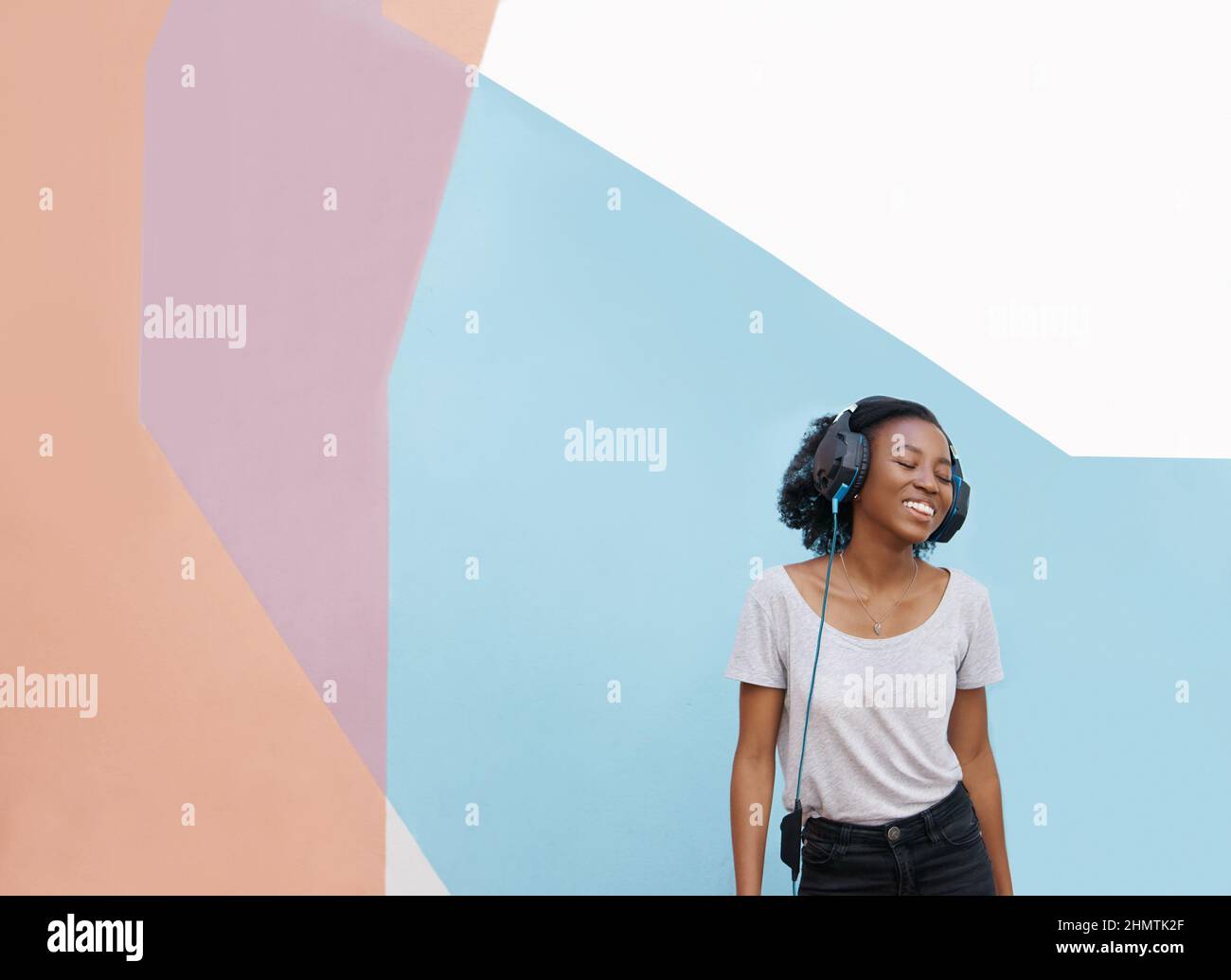 Musik bringt mich immer gut gelaunt Stockfoto