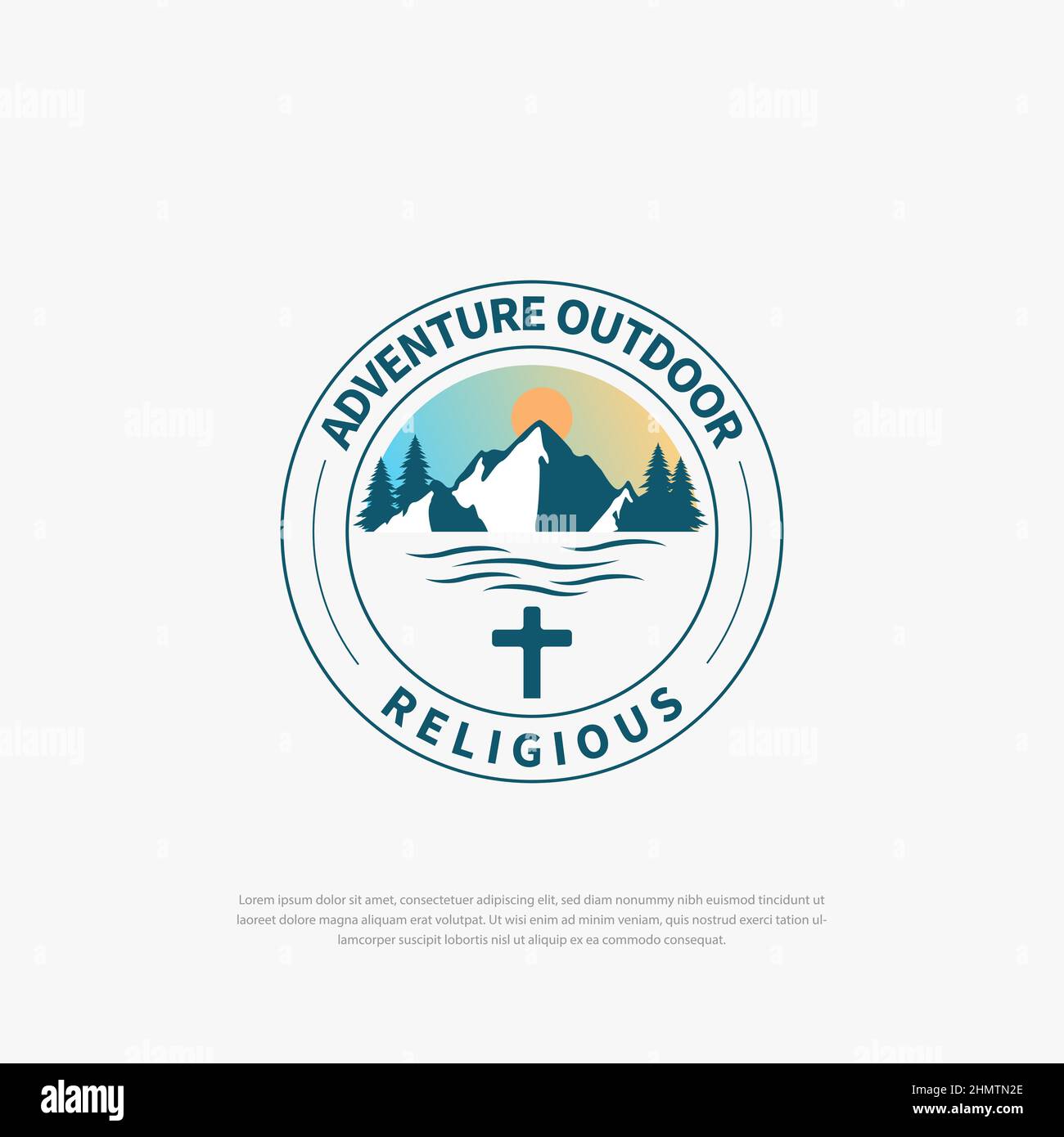 Vintage Mountain Logo mit christlichem Kreuz für religiöse Kirche oder Kapelle, Symbole, Ikonen Stock Vektor