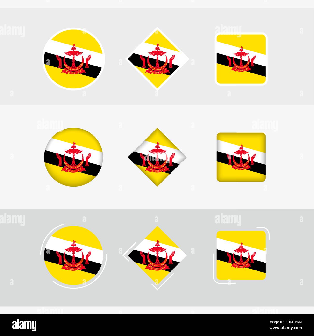 Brunei Flag Icons gesetzt, Vektorflagge von Brunei. Drei Versionen von Icon. Stock Vektor