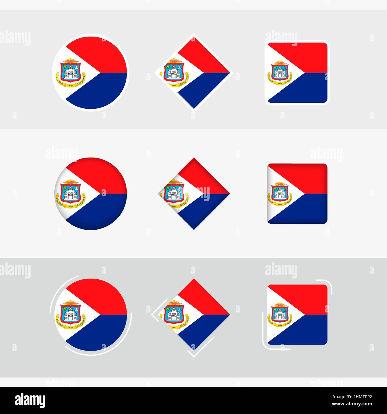 Sint Maarten Markensymbole gesetzt, Vektorflagge von Sint Maarten. Drei Versionen von Icon. Stock Vektor