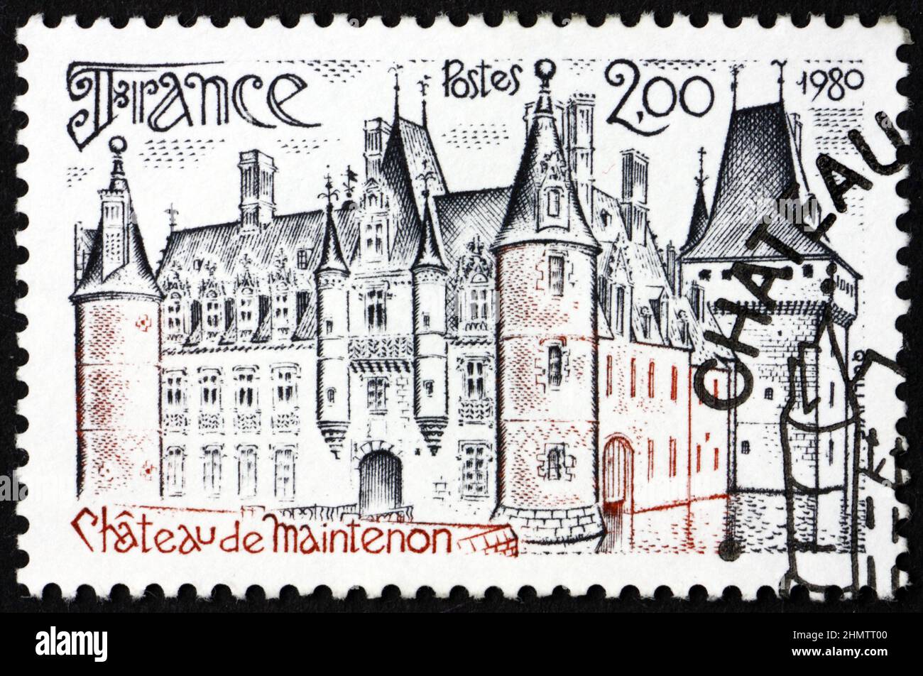 FRANKREICH - UM 1980: Eine in Frankreich gedruckte Briefmarke zeigt Chateau de Maintenon, um 1980 Stockfoto