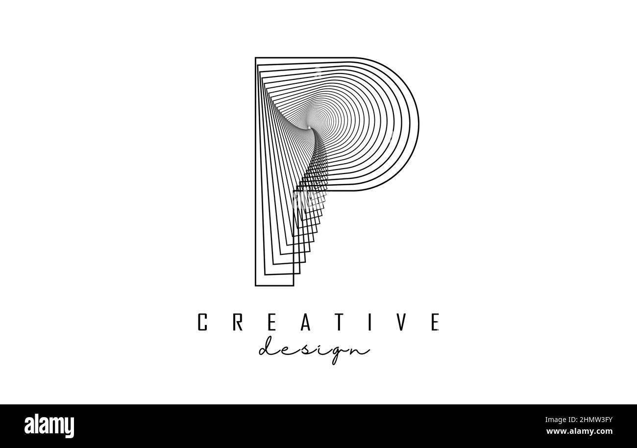 P-Logo mit Linien und Spiraleffekt. Vektorgrafik mit geometrischer Typografie. Kreative Ikone mit Brief. Stock Vektor