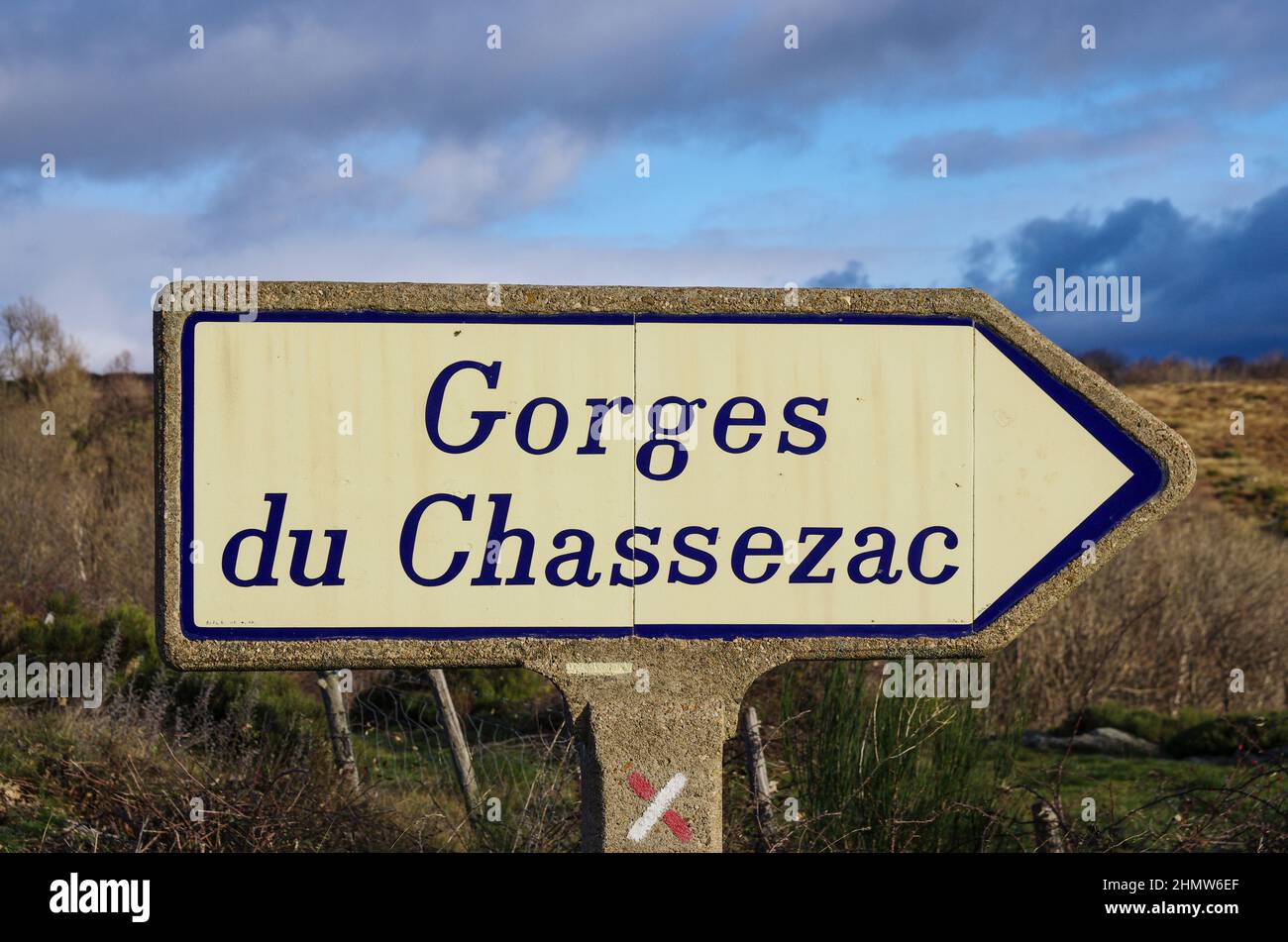Europa, Frankreich, Lozère, Gorges de Chassezac, Panneau Stockfoto