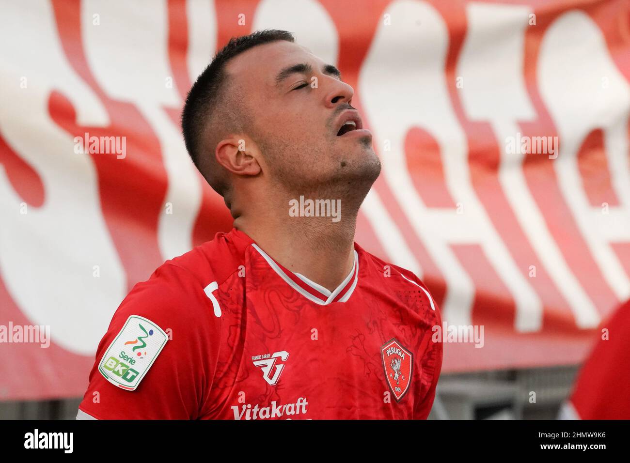 Stadio Renato Curi, Perugia, Italien, 12. Februar 2022, olivieri marco (n.11 perugia calcio) esulta 2-0 während AC Perugia gegen Frosinone Calcio - Italienisches Fußballspiel der Serie B Stockfoto