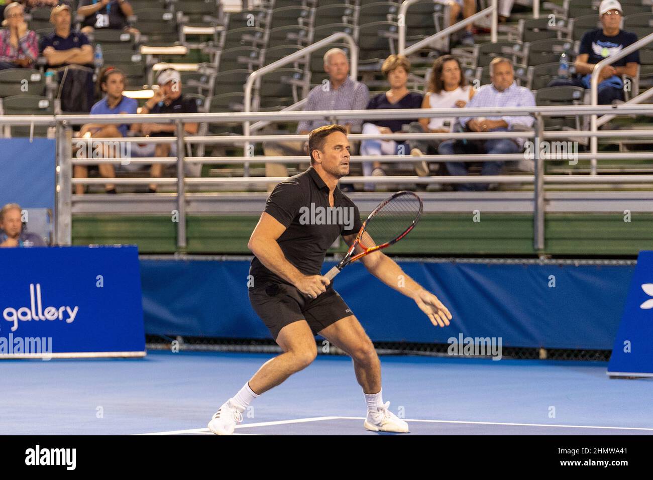 Jan-Michael Gambill (USA) bei der ATP Champions, Legends Tour bei den Delray Beach Open 2022 in Florida in Aktion gesehen. Endergebnis; Tommy Haas 1:0 Jan-Michael Gambill. (Foto von Yaroslav Sabitov / SOPA Images/Sipa USA) Stockfoto