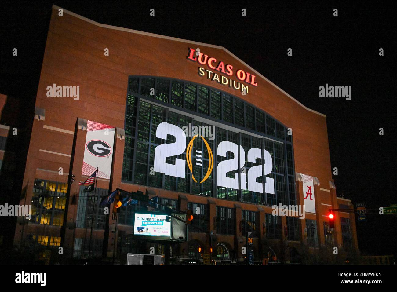 Gesamtansicht des Lucas Oil Stadium vor dem College Football National Championship-Spiel zwischen Alabama Crimson Tide und Georgia Bulldogs, Mo Stockfoto