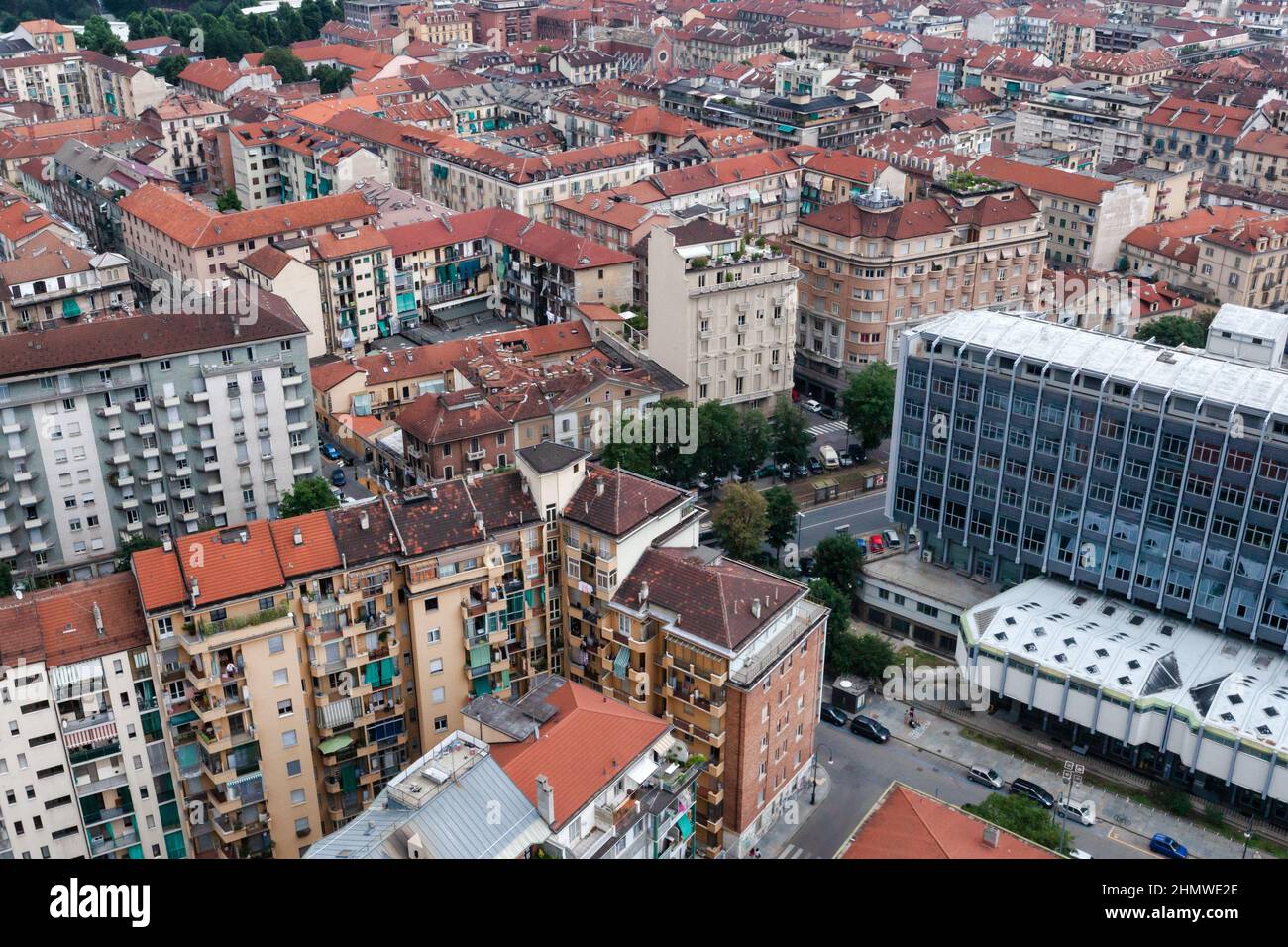 Turin, Italien - 24. Juni 2014: Luftaufnahme des Zentrums von Turin von La Mole aus gesehen Stockfoto