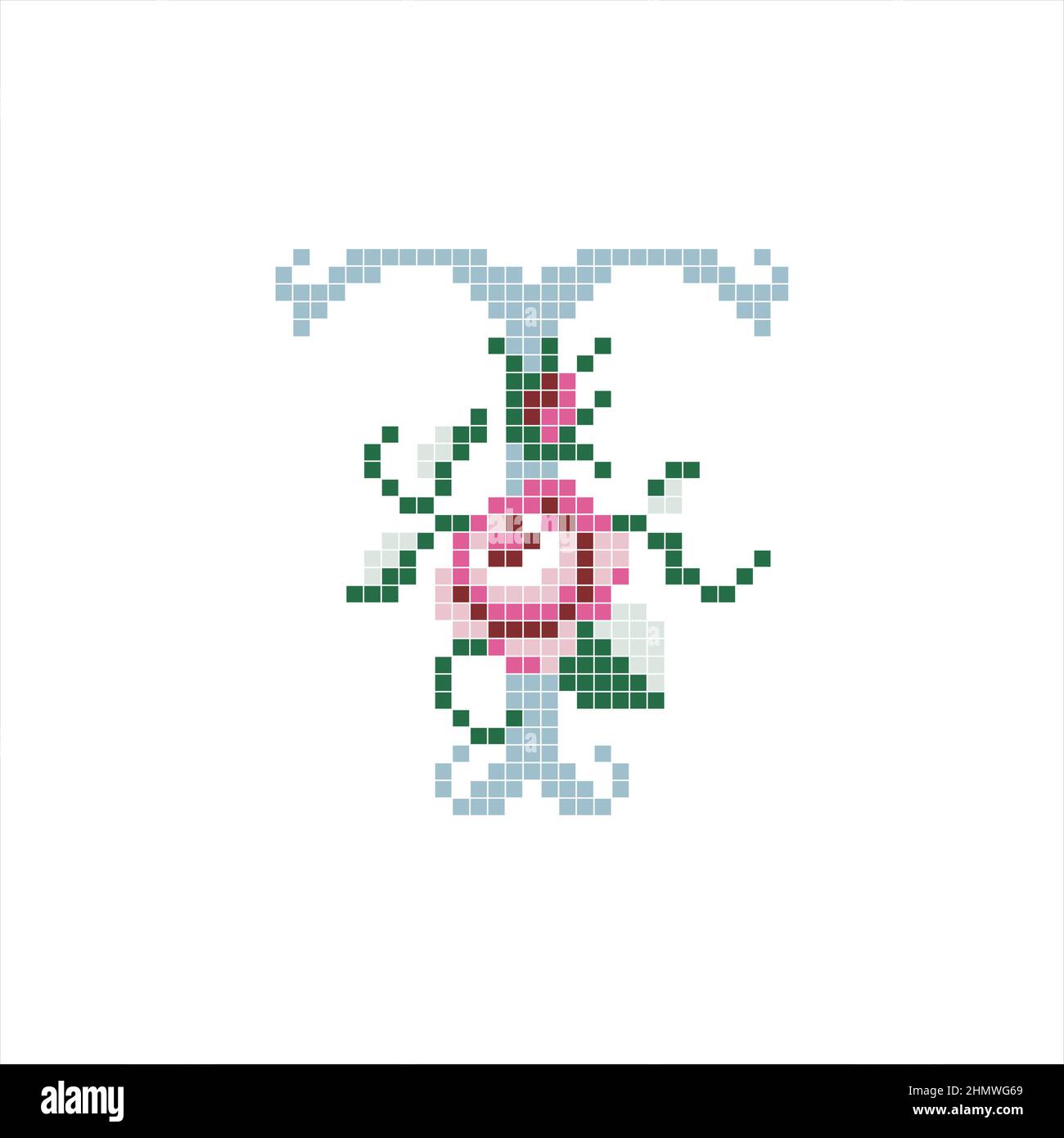 Großbuchstabe t mit Blume. Romantisches Anfangsbuchstabenmonogramm. Stock Vektor