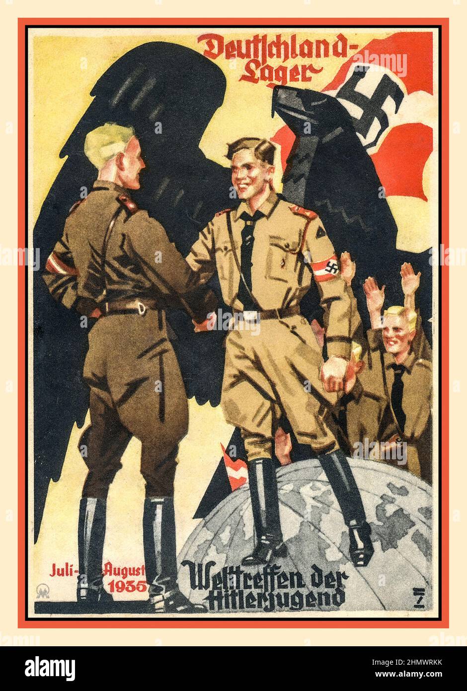 1935 Nazi-Hitlerjugend-Propaganda 'Deutschland Lager Welttreffen der Hitlerjugend'. Hitler Youth Propaganda Nazi World Camp Meeting Stockfoto