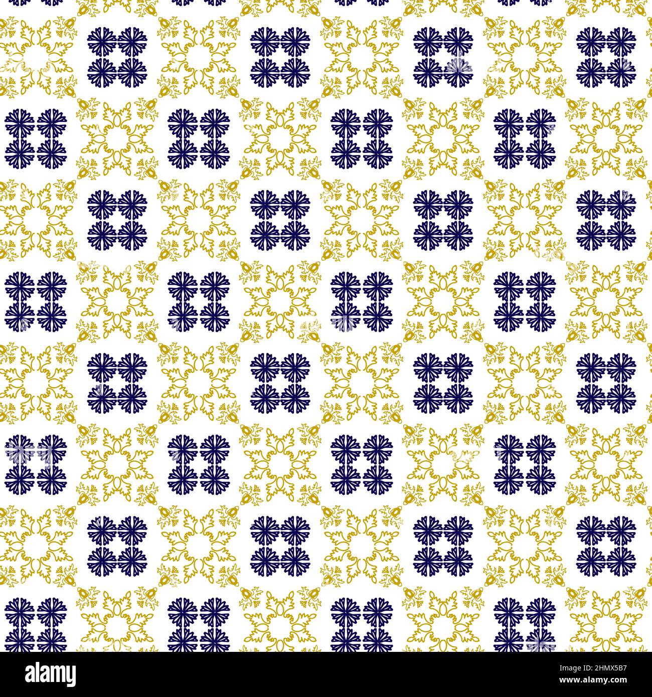 Azuleyo nahtlose Muster gelb und blau Ornament.Portugal geometrische Keramik. Stock Vektor