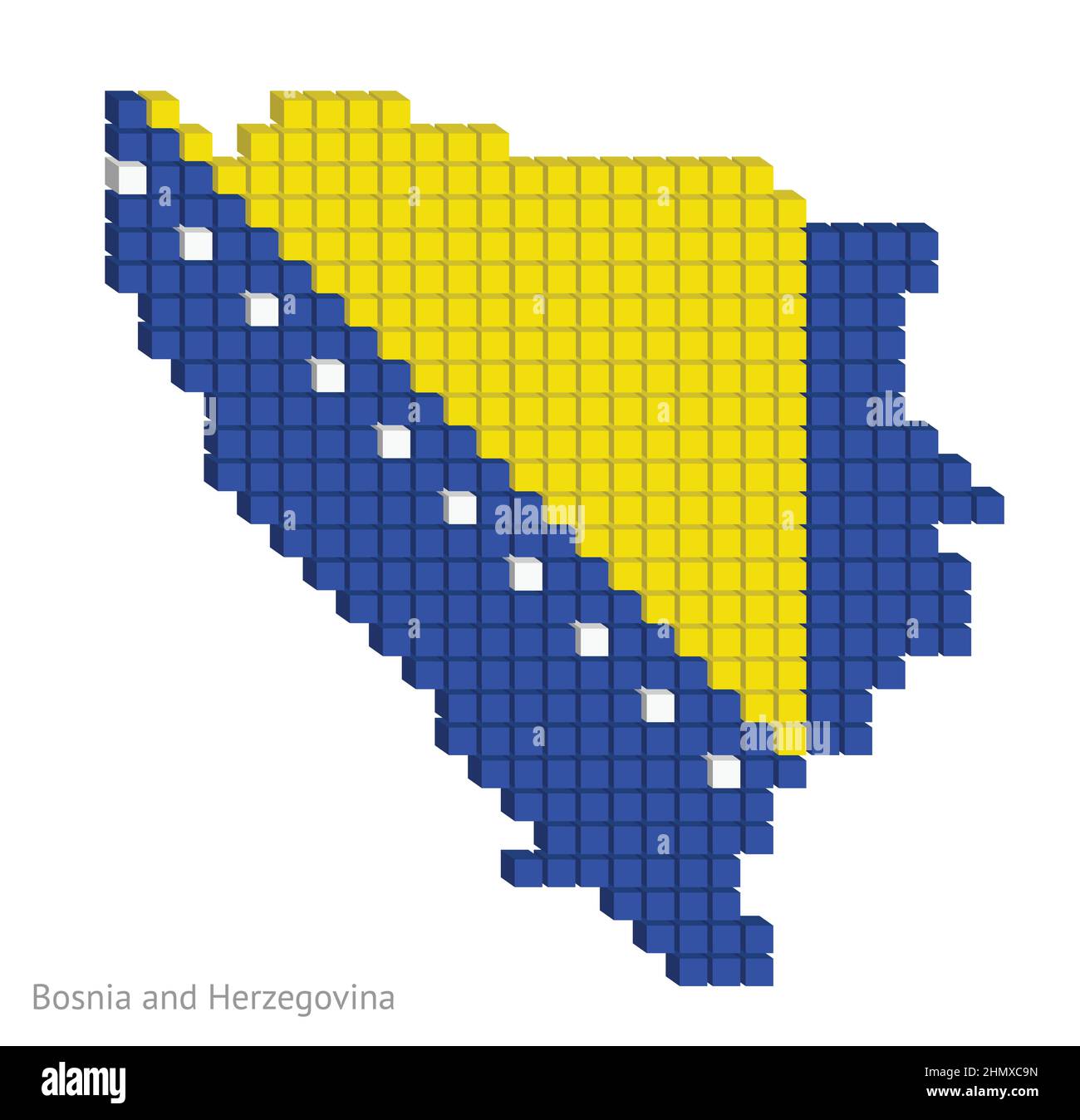 Gepunktete Karte Vektorgrafik mit kleinen Würfeln als geografische Karte von Bosnien und Herzegowina in Flaggenfarben Stock Vektor