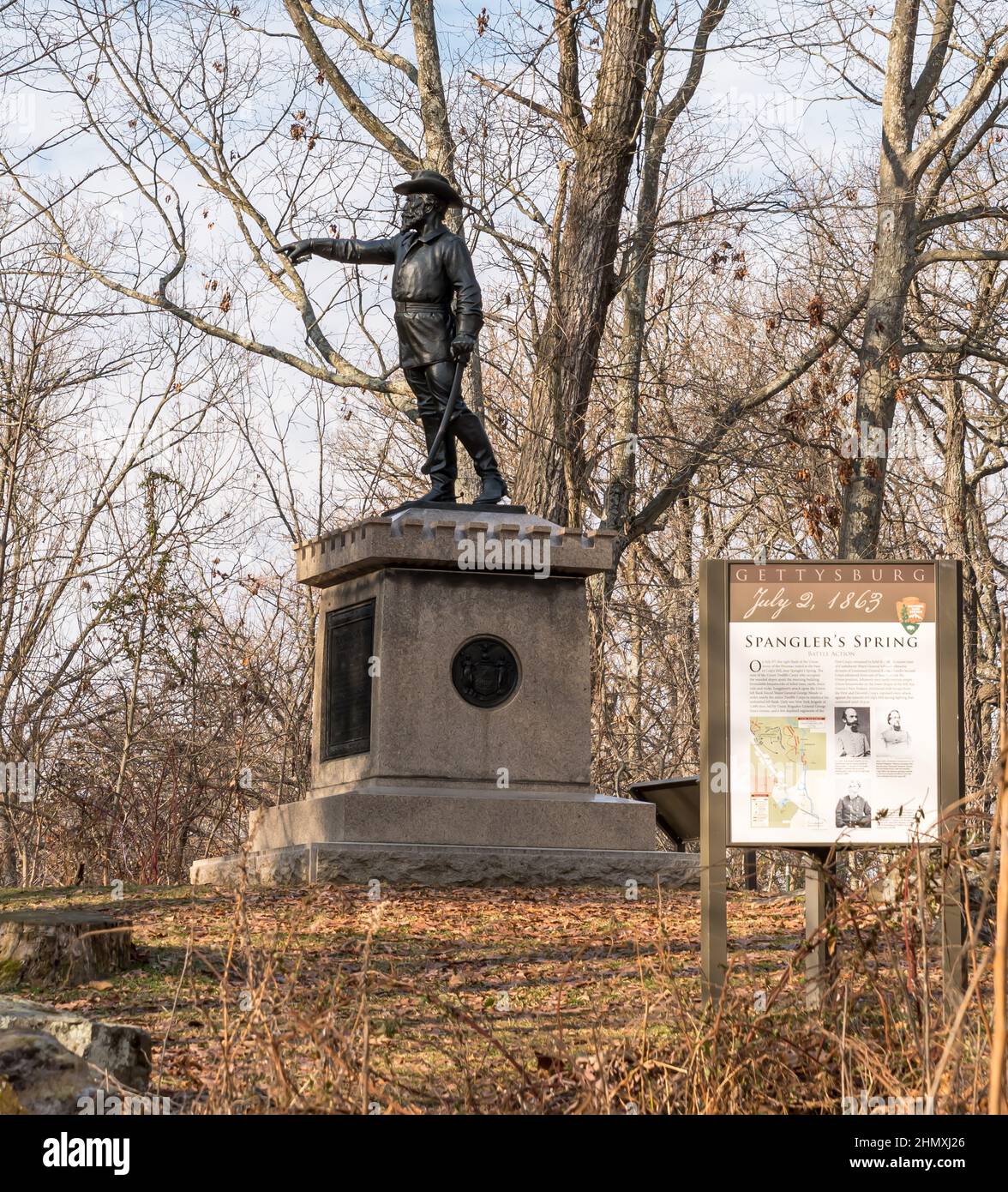 Das Denkmal für Brevet Major General George Greene befindet sich auf dem Culp's Hill im Gettysburg National Military Park Stockfoto