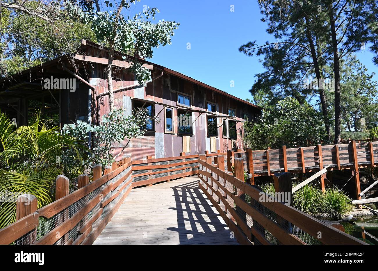 ESCONDIDO, CALIF - 9. FEB 2022: Zuest Woolshed im San Diego Zoo Safari Park. Stockfoto