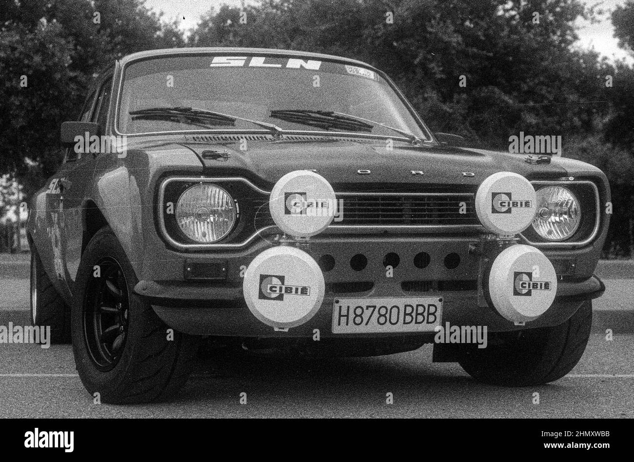 Foto eines klassischen und schnellen Rallye-Auto, Ford Escort RS2000 Modell Stockfoto