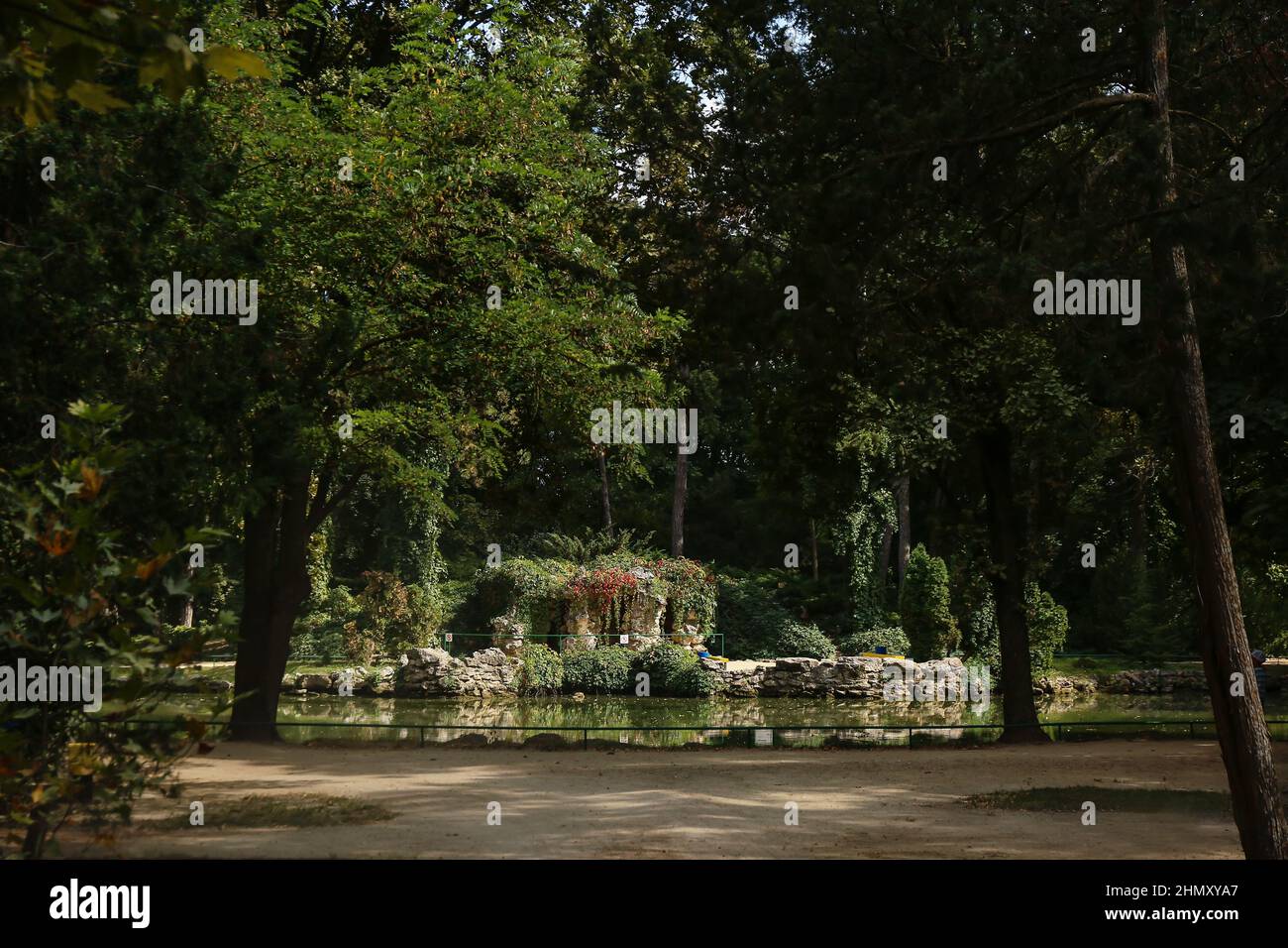 Schöner grüner Park am sonnigen Sommertag Stockfoto
