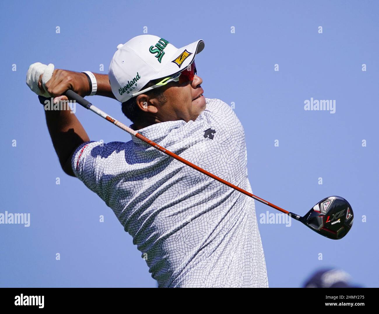 Hideki Matsuyama aus Japan trifft am 12. Februar 2022 beim dritten Lauf der WM Phoenix Open im TPC Scottsdale in Scottsdale, Arizona, auf den achten Abschlag. (Kyodo)==Kyodo Foto via Credit: Newscom/Alamy Live News Stockfoto