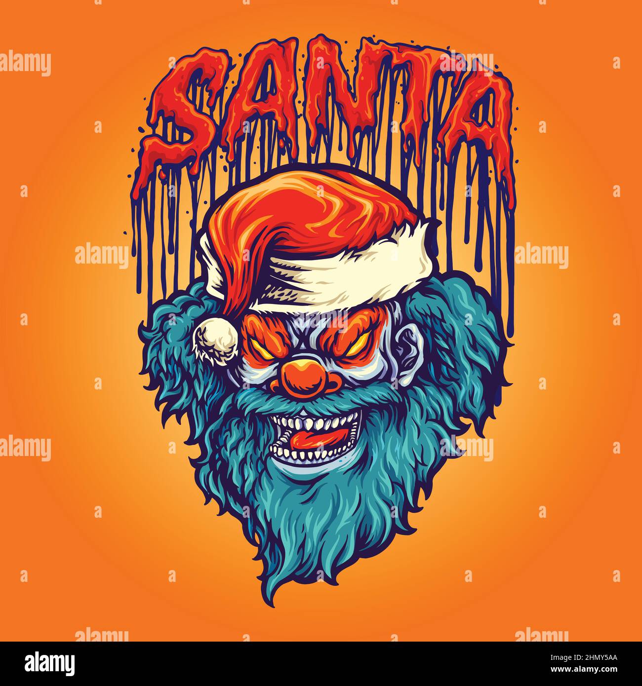 Spooky Clown Frohe Weihnachten Maskottchen Vektor-Illustrationen für Ihre Arbeit Logo, Maskottchen Merchandise T-Shirt, Aufkleber und Label-Designs, Poster Stock Vektor