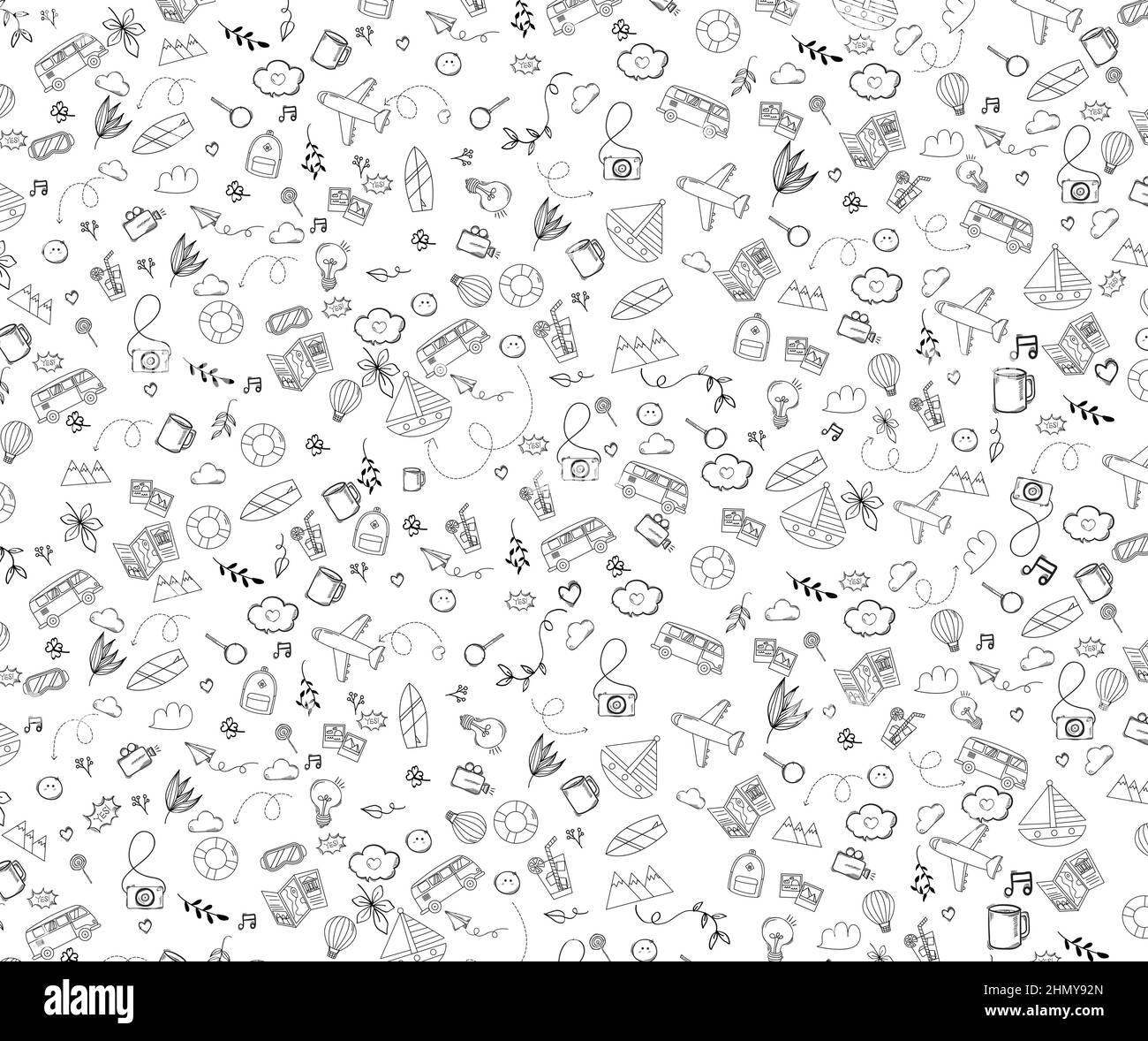 Sommer und Reise Elemente Sammlung Doodle Hintergrund Stock Vektor
