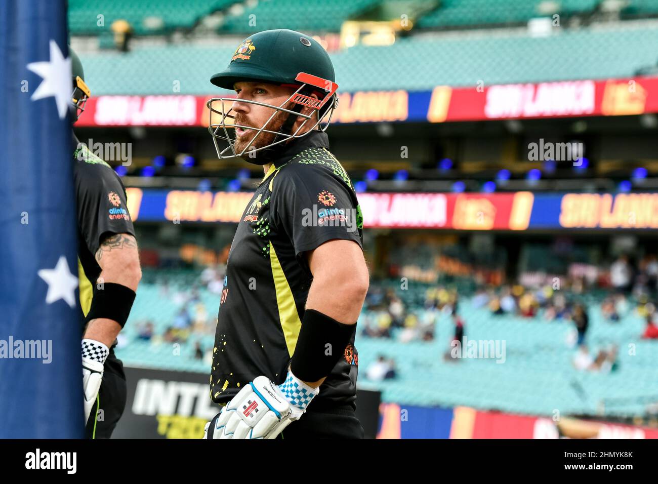 Sydney, Australien. 13th. Februar 2022. Aaron Finch aus Australien vor dem Start von Spiel zwei in der T20 International Series zwischen Australien und Sri Lanka auf dem Sydney Cricket Ground am 13. Februar 2022 in Sydney, Australien. (Nur für redaktionelle Verwendung) Credit: Izhar Ahmed Khan/Alamy Live News/Alamy Live News Stockfoto