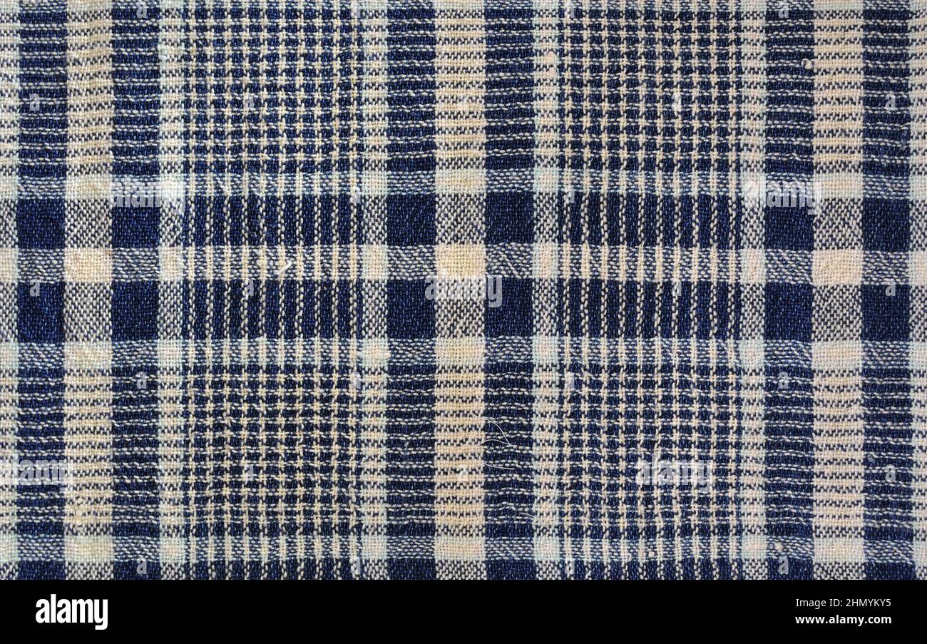 Textil mit Karomuster, Tartan-Stoff, Nahaufnahme des geometrischen Musters, Stoff mit Karomuster Stockfoto