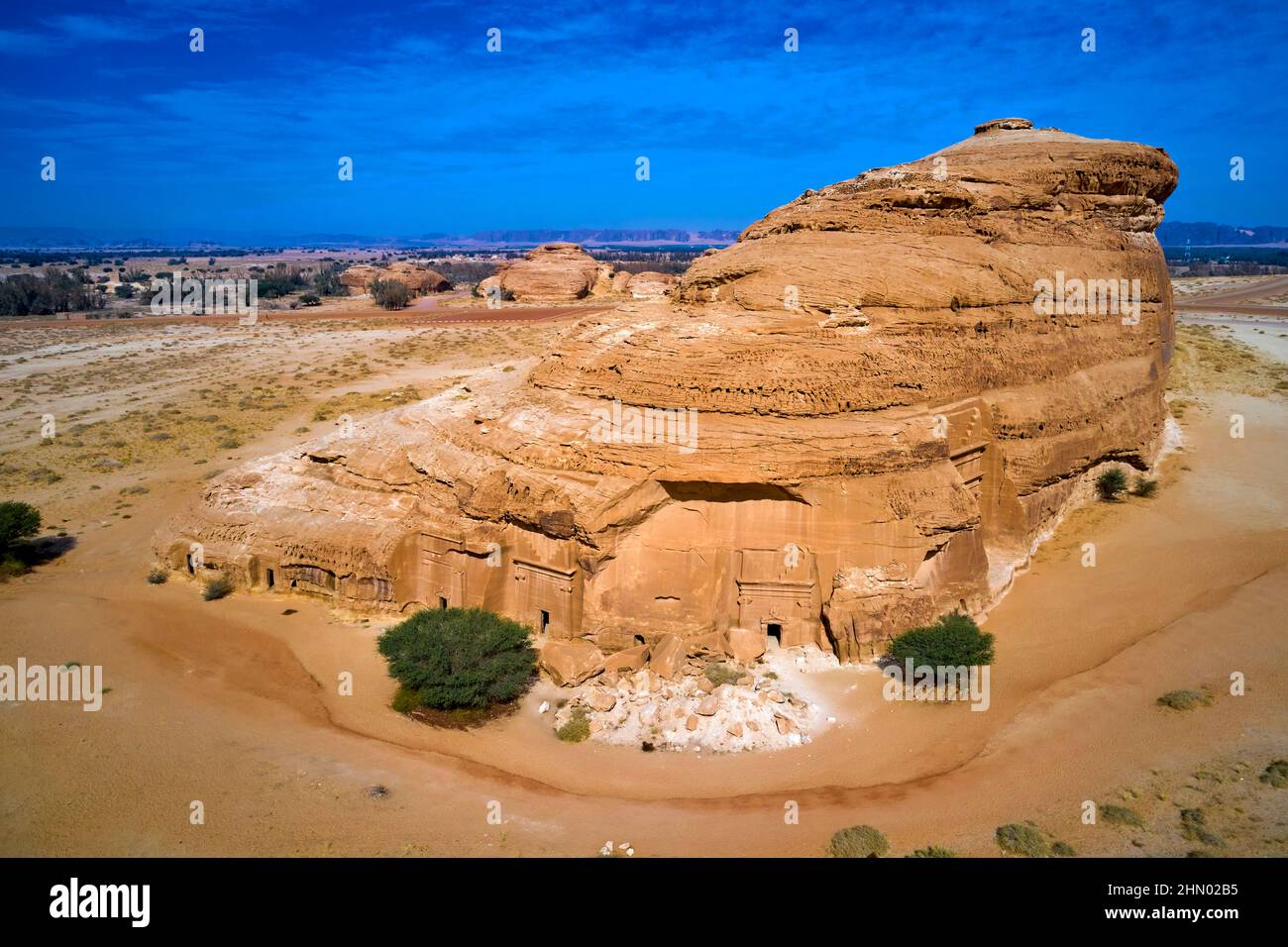 Saudi-Arabien, Region Al Madinah, Alula oder Al Ula, Nabateische Grabstätte in Hegra (Madain Saleh), Grab von Jabal AlBanat Stockfoto