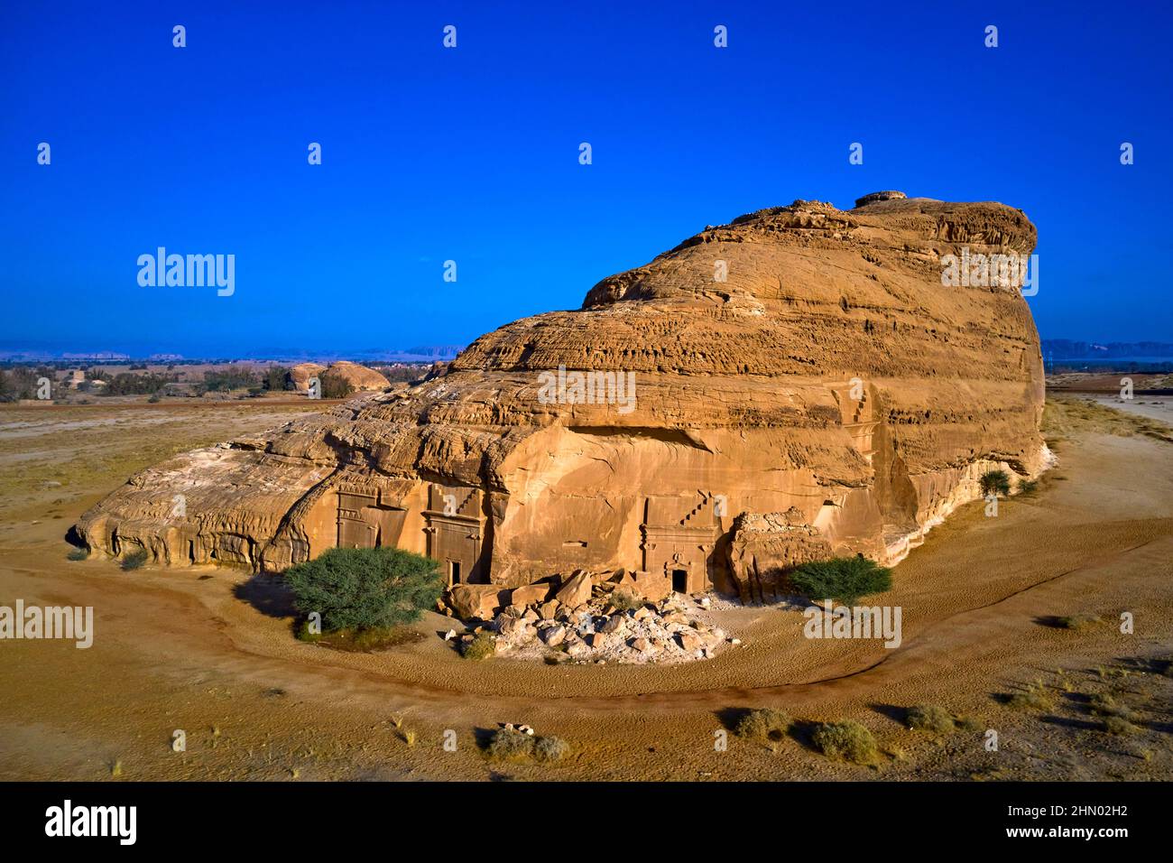 Saudi-Arabien, Region Al Madinah, Alula oder Al Ula, Nabateische Grabstätte in Hegra (Madain Saleh), Grab von Jabal AlBanat Stockfoto
