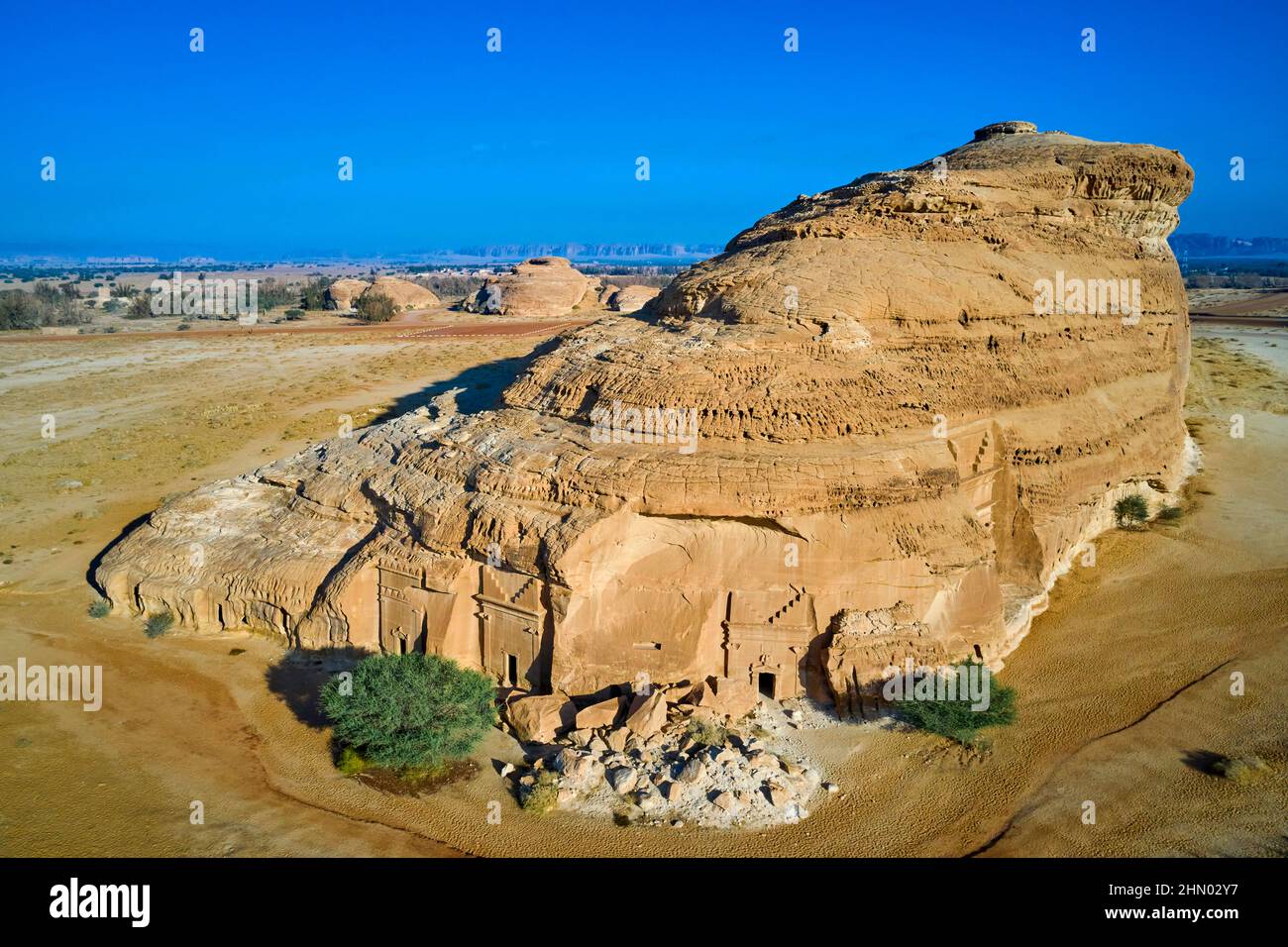 Saudi-Arabien, Region Al Madinah, Alula oder Al Ula, Nabateische Grabstätte in Hegra (Madain Saleh), Grab von Jabal AlBanat Stockfoto