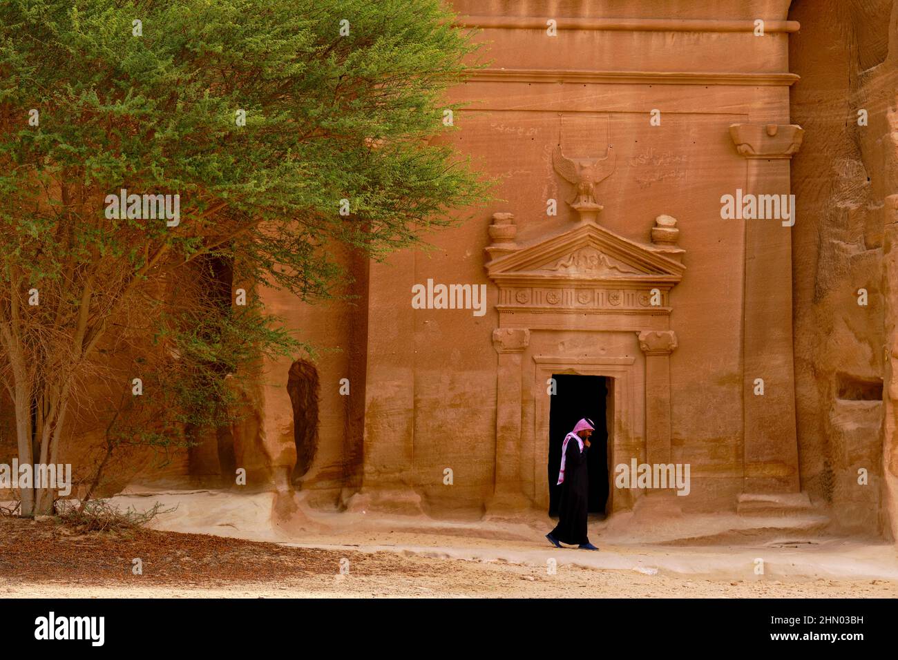 Saudi-Arabien, Region Al Madinah, Alula oder Al Ula, Nabateische Grabstätte in Hegra (Madain Saleh), Grab von Jabal AlBanat Stockfoto