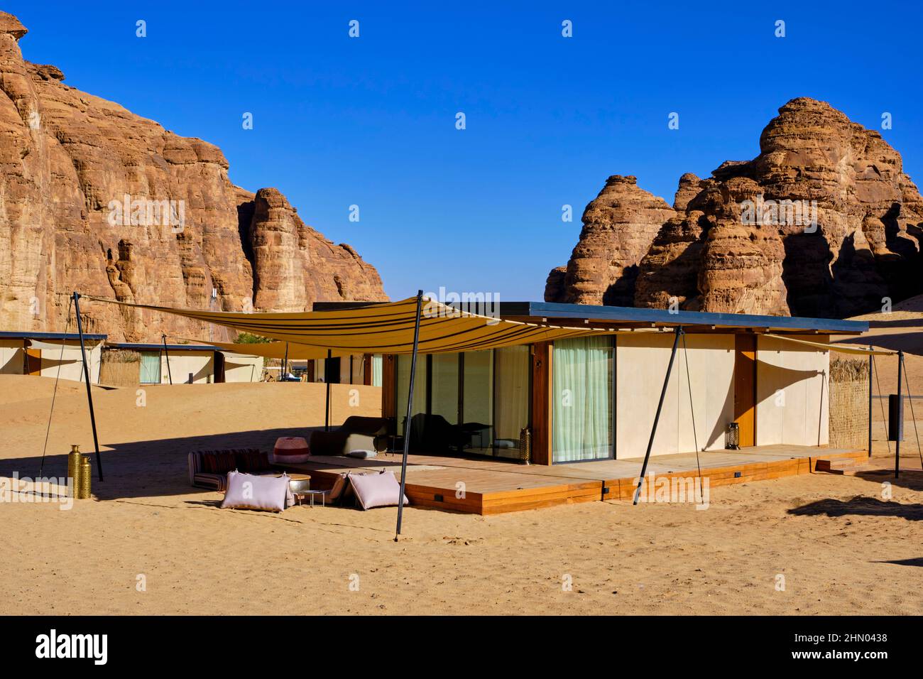 Saudi-Arabien, Region Al Madinah, Alula oder Al Ula, Habitas Hotel Stockfoto