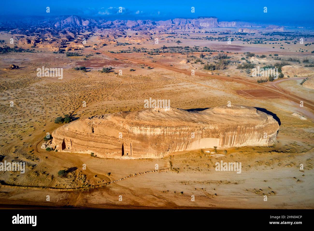 Saudi-Arabien, Region Al Madinah, Alula oder Al Ula, Nabateische Grabstätte in Hegra (Madain Saleh), Grab von Jabal AlBanat Stockfoto