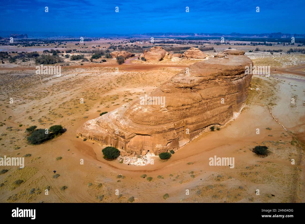 Saudi-Arabien, Region Al Madinah, Alula oder Al Ula, Nabateische Grabstätte in Hegra (Madain Saleh), Grab von Jabal AlBanat Stockfoto