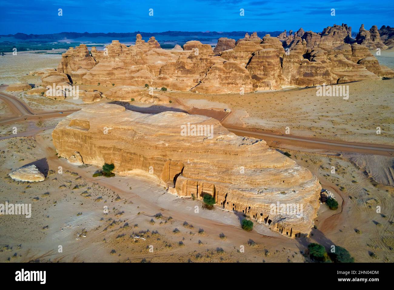 Saudi-Arabien, Region Al Madinah, Alula oder Al Ula, Nabateische Grabstätte in Hegra (Madain Saleh), Grab von Jabal AlBanat Stockfoto
