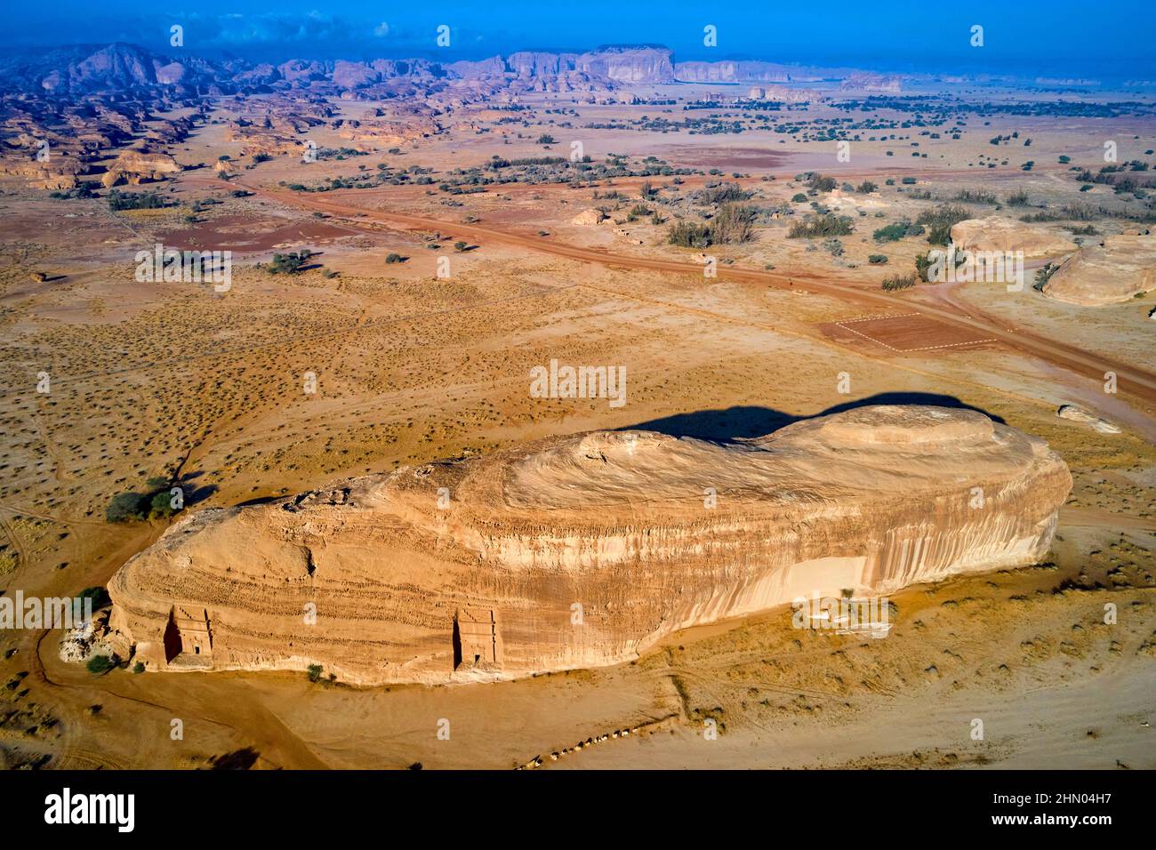 Saudi-Arabien, Region Al Madinah, Alula oder Al Ula, Nabateische Grabstätte in Hegra (Madain Saleh), Grab von Jabal AlBanat Stockfoto